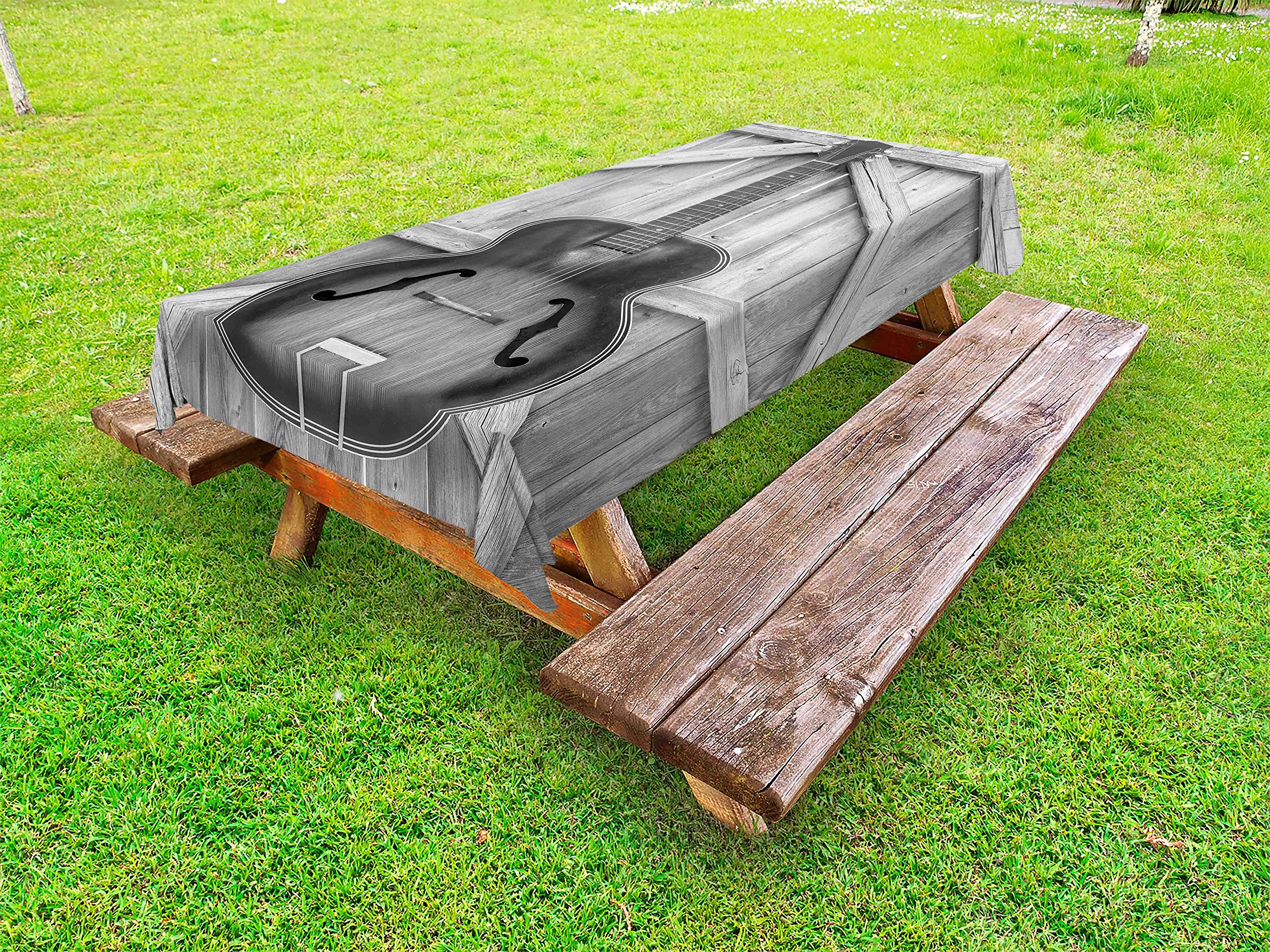 Vintage Acoustic Guitar Western Outdoor Tablecloth - Washable Decorative Picnic Table Cover 58x84 Inches Grey Black - Perfect for Country Ranch, BBQ Parties & Outdoor Dining