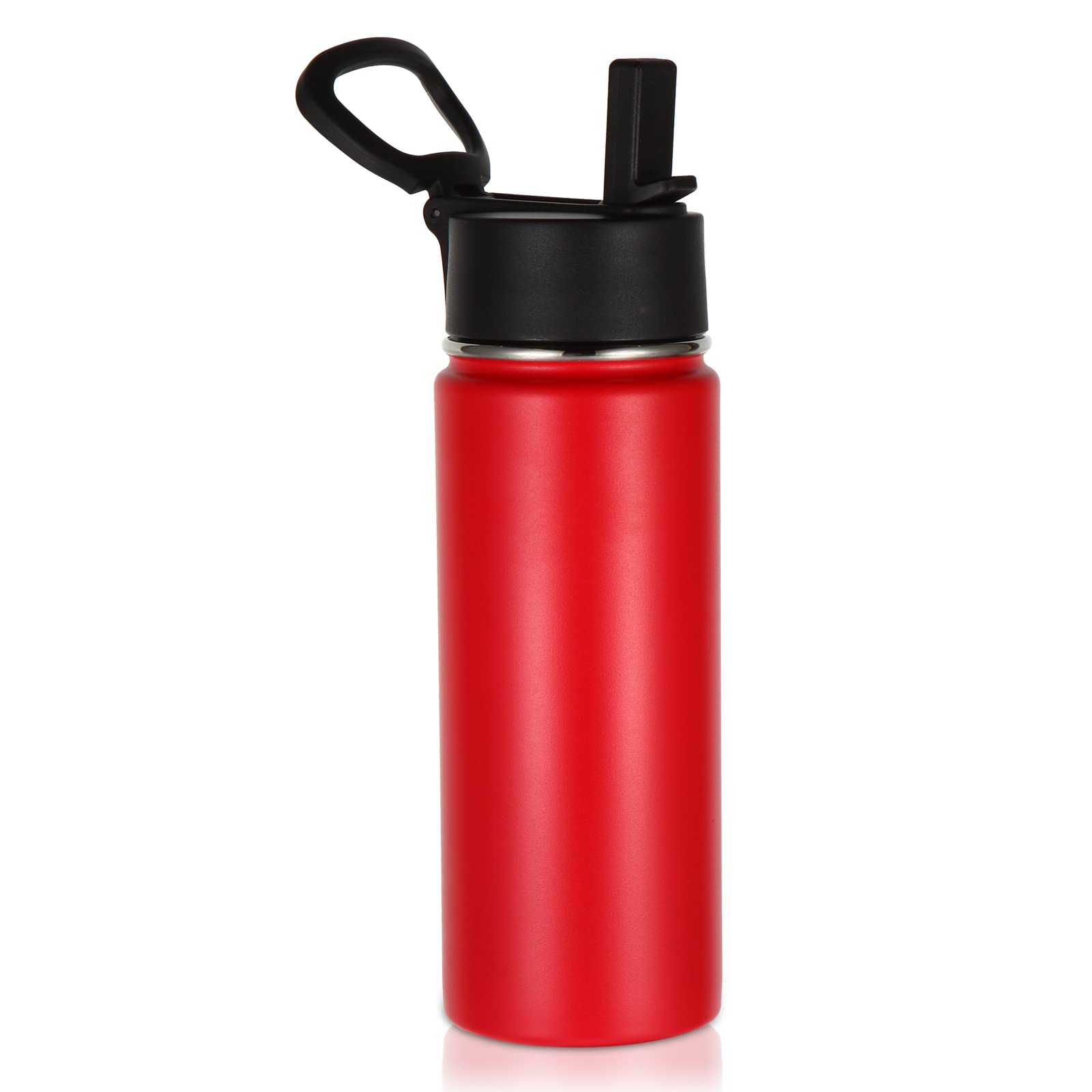 Volhoply 18oz Insulated Stainless Steel Water Bottle with Straw Lid - Wide Mouth Thermos Flask for Hot & Cold Drinks - Vacuum Sealed Metal Sports Bottle for Travel, Gym & Outdoor Activities (Red, 1 Set)