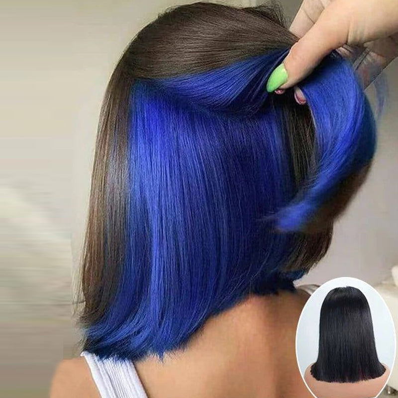Eullair Peakaboo Highlights Colored Short Bob Wig - Inner Red/Pink/Blue/Green/Blonde Straight Human Hair Lace Frontal Wig for Cosplay, Halloween, Costume Parties & Daily Fashion