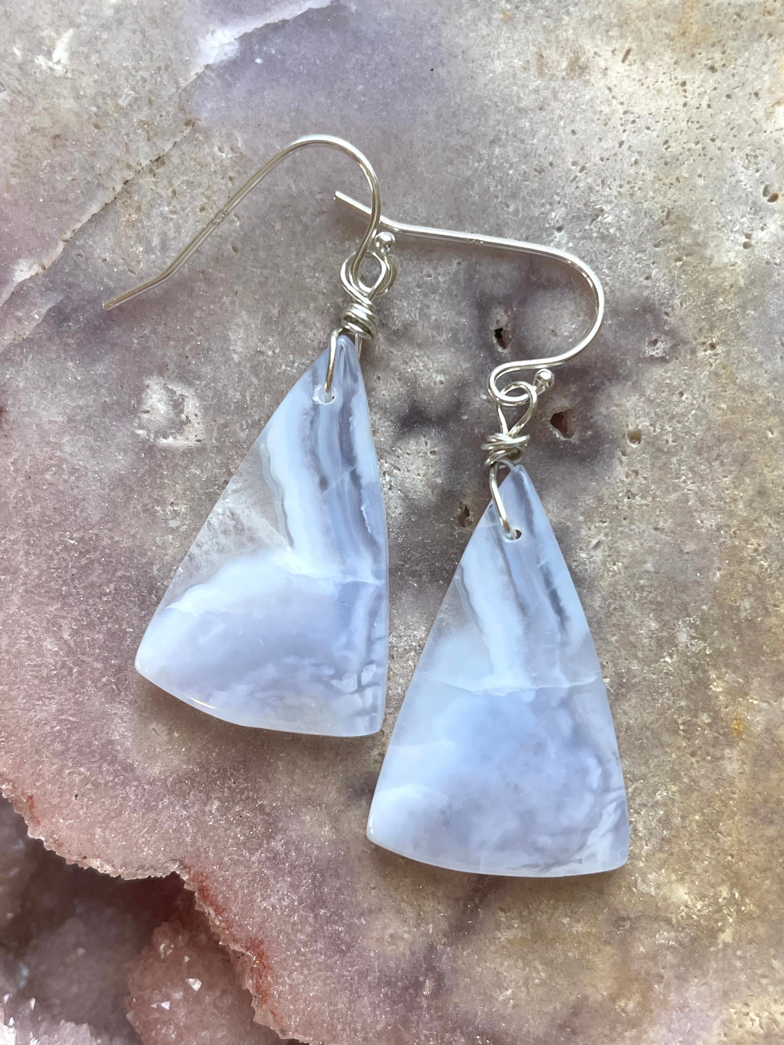 Blue Lace Agate Statement Earrings Sterling Silver - Elegant Dangle Earrings for Women, Perfect for Weddings, Parties & Special Occasions
