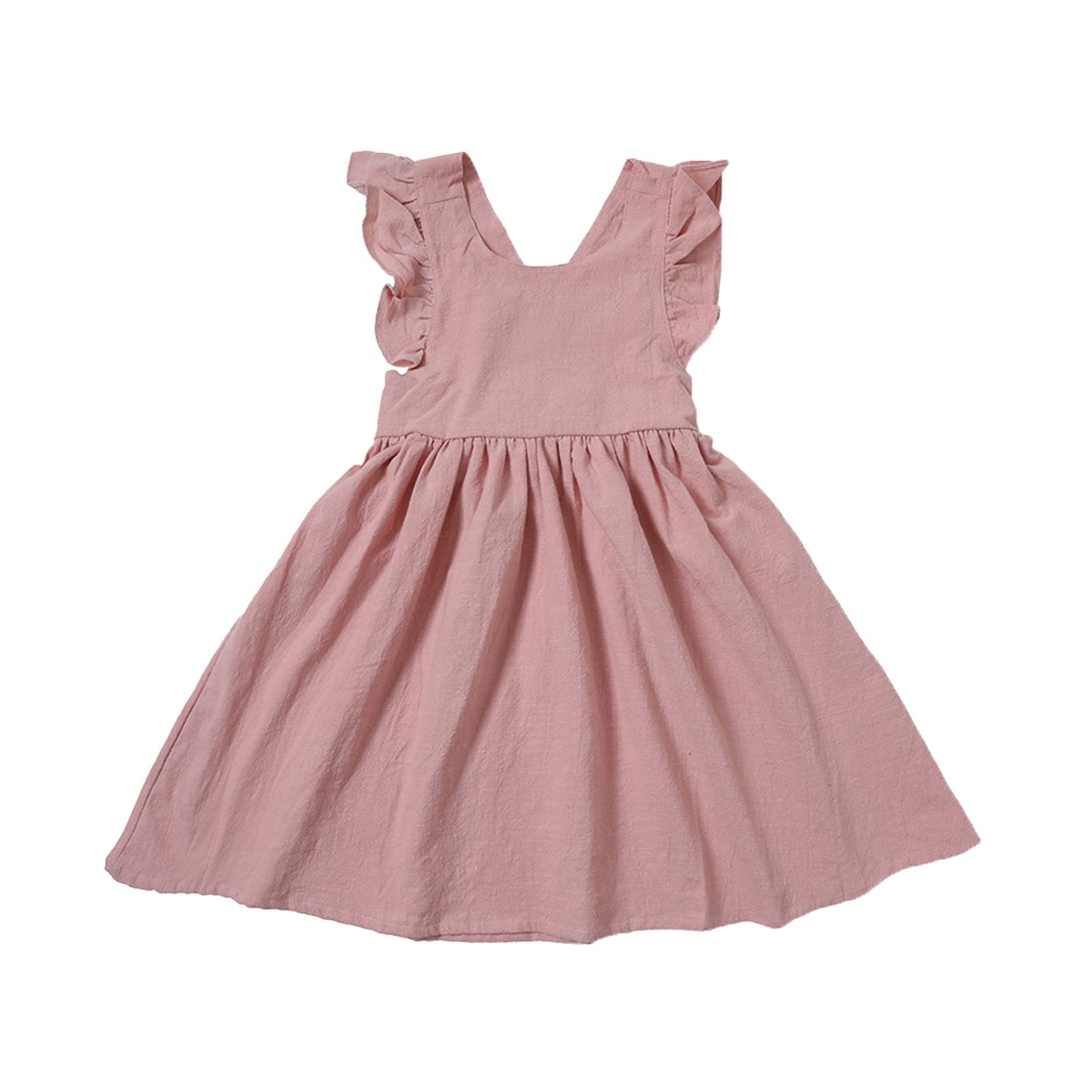Girls Summer Dress Toddler Cotton Linen Ruffle Halter Bowknot Sleeveless Princess Dress - Perfect for Beach, Party & Outdoor Play