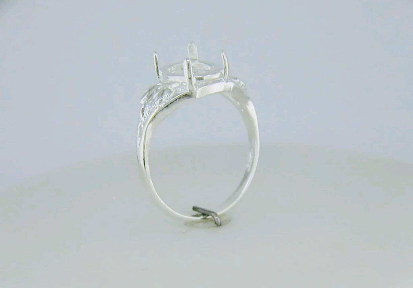 Solid Sterling Silver or 14kt Gold 7x5mm to 12x10mm Oval Cabochon Leaf Ring Setting - Size 5 to 8 (163566/143566) - Perfect for Handmade Jewelry, Nature-Inspired Designs & DIY Crafting
