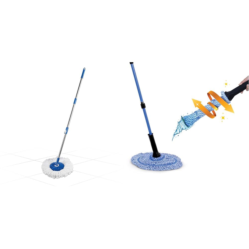 Gala Spin Mop with Extendable Handle & Microfiber Refill (150750) - White & Blue - Easy Floor Cleaning for Hardwood, Tile & Laminate Floors