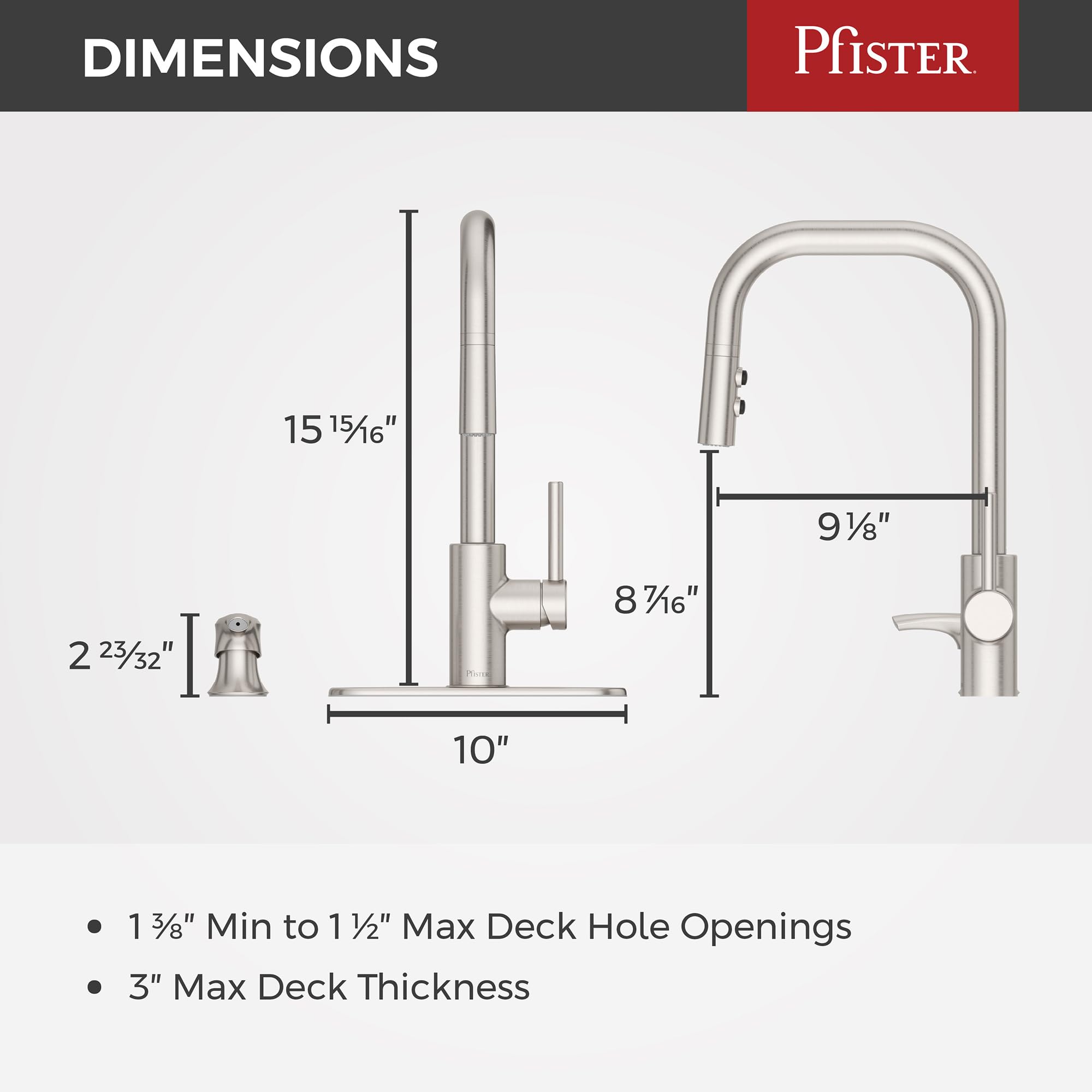 Pfister Zanna Single Handle High Arc Kitchen Faucet with Pull Down Sprayer & Soap Dispenser - Spot Defense Stainless Steel Finish (Model F5297ZNRGS) - Perfect for Modern Kitchens, Dishwashing & Food Prep