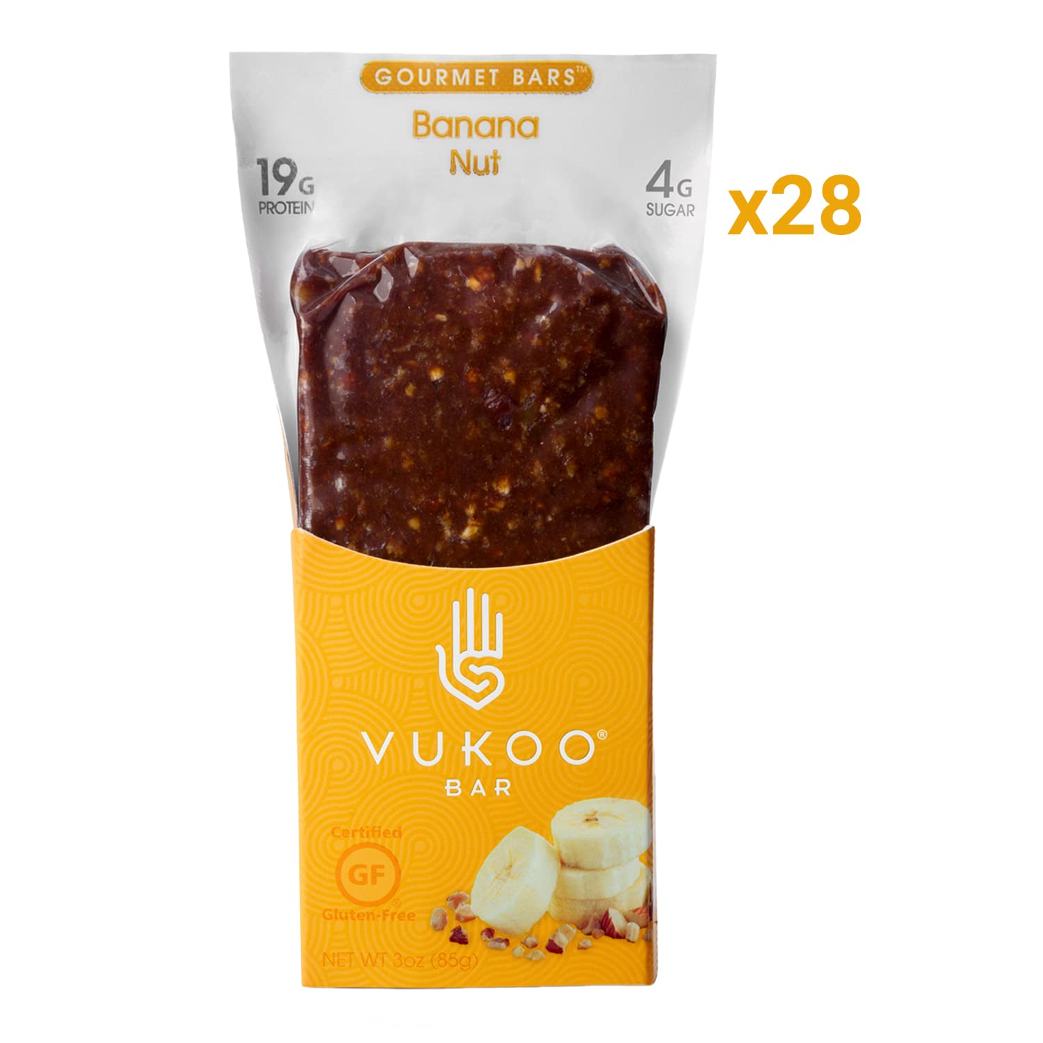 Vukoo Refrigerated Protein Bars - Banana Nut Flavor (28 Pack) | 19g Protein, Organic Oats, Low Sugar, High Fiber, Gluten Free | Healthy High Protein Snack for Gym, Hiking & Weight Loss