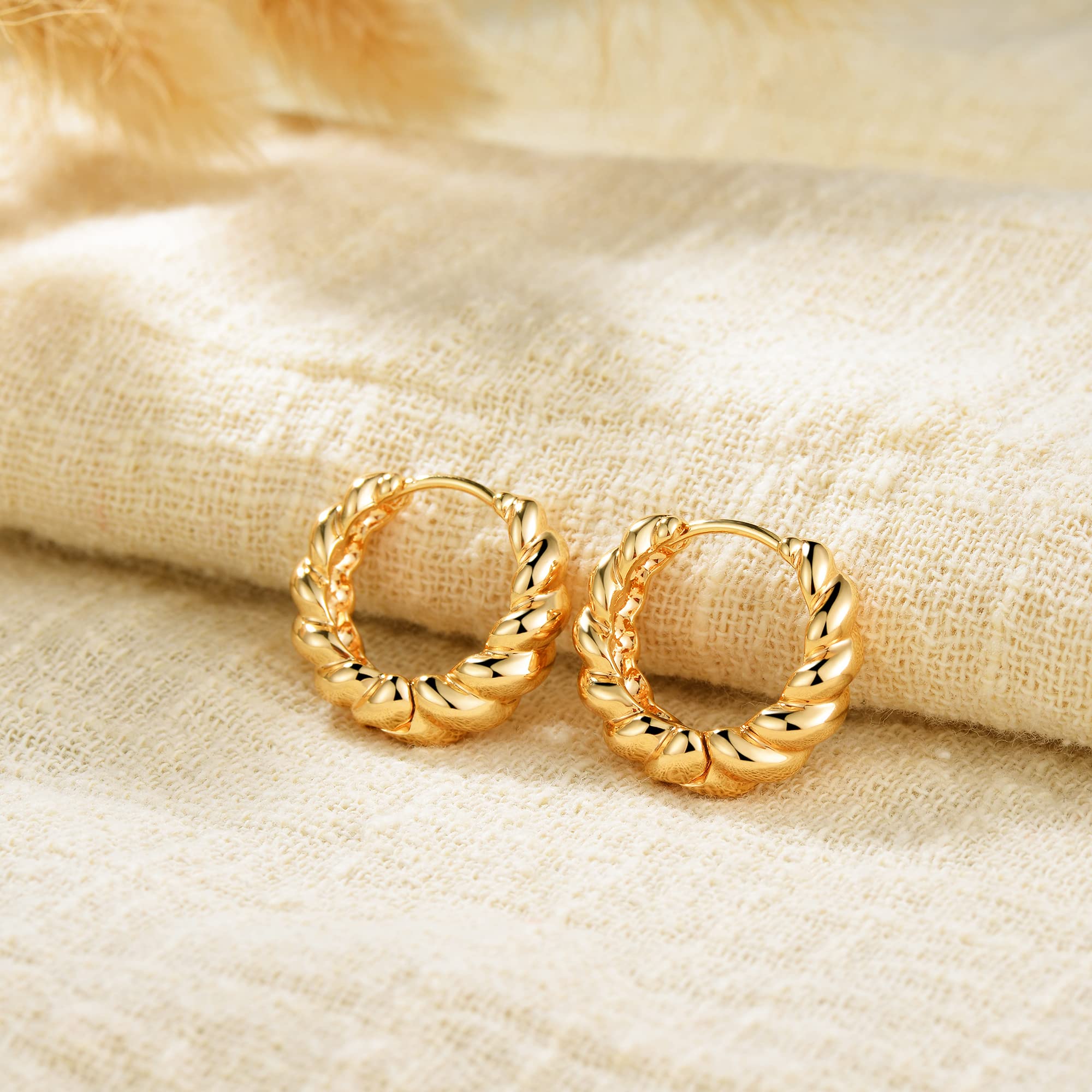 MEVECCO 18K Gold Plated Chunky Huggie Hoop Earrings - Hypoallergenic Handmade Dainty Sleeper Hoops for Women | Perfect for Everyday Wear, Parties & Gifts