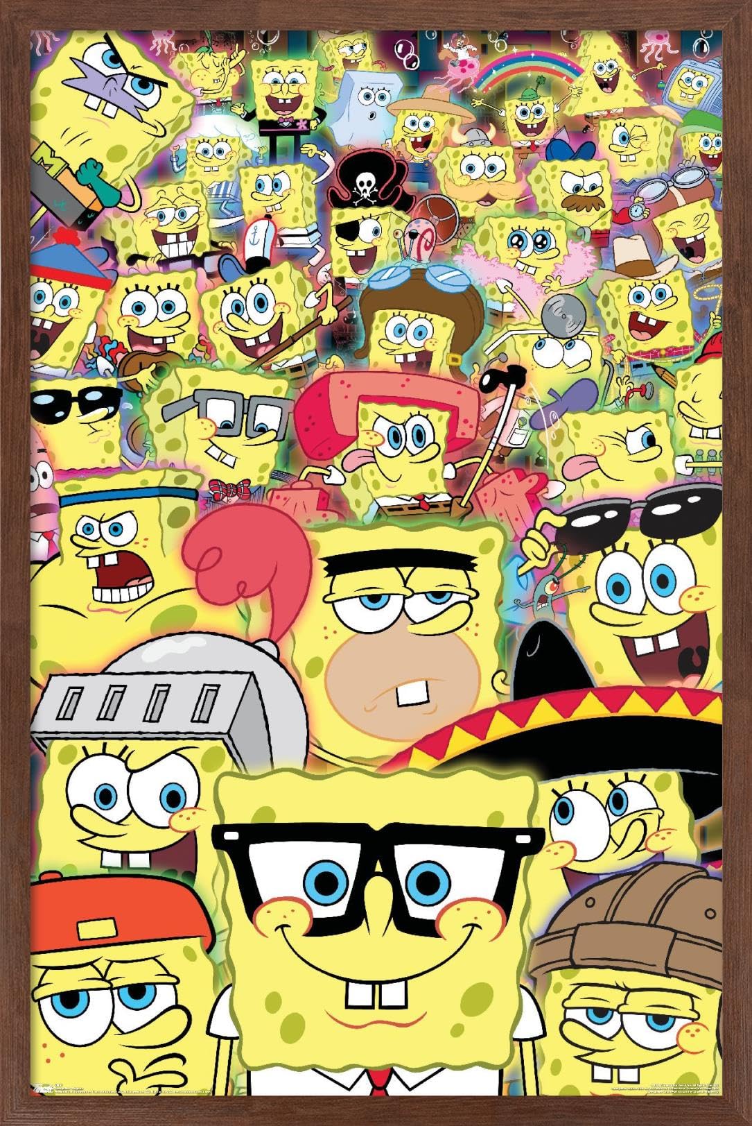 Trends International Nickelodeon SpongeBob SquarePants Disguise Wall Poster - 14.725 x 22.375 Inches, Mahogany Framed Art Print - Perfect for Kids' Room Decor, Classroom, or Cartoon Lover's Gift