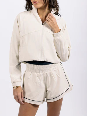 Fore te Nicole Cropped Jacket in Ecru - Stylish Women's Lightweight Spring Jacket for Casual Outings & Date Nights