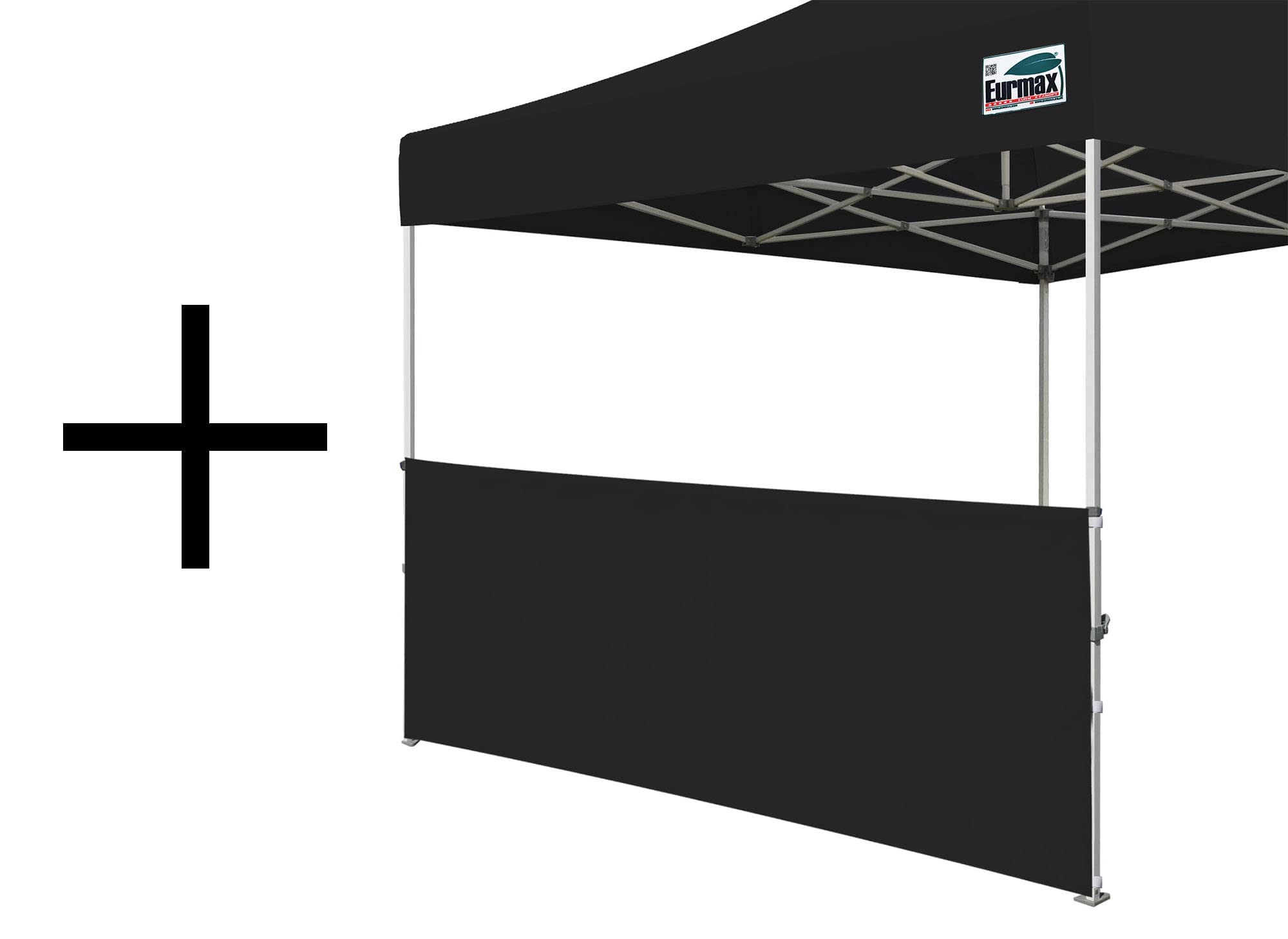 Eurmax USA 10'x10' Ez Pop Up Canopy Tent with 1 Pack Half Sidewall (Black) - Instant Shelter for Outdoor Events, Parties, Camping & Beach - Waterproof & UV Protection