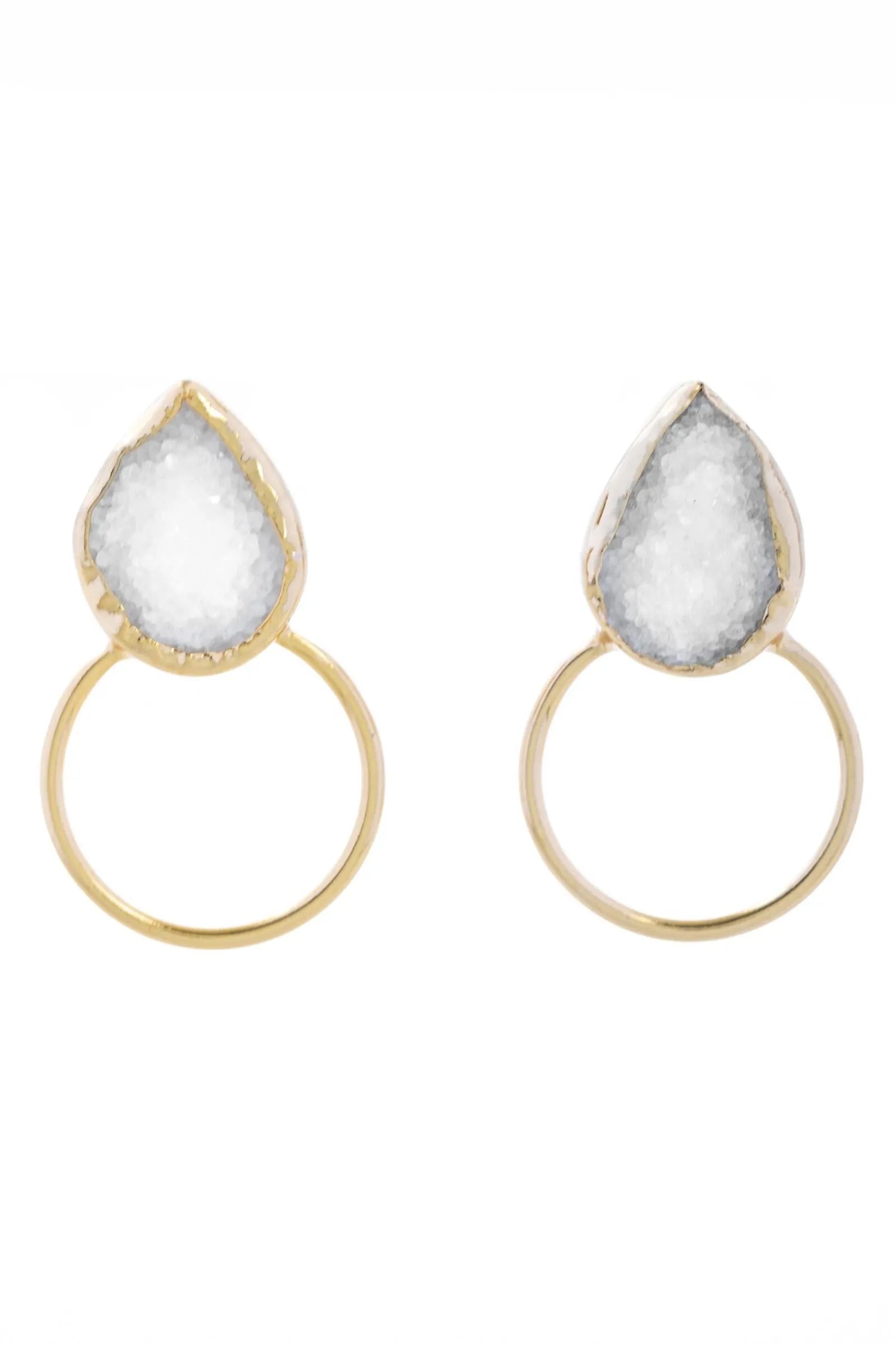 Boho Hoop Druzy Earrings for Women - Natural Stone Dangle Earrings, Handmade Boho Chic Jewelry - Perfect for Festivals, Parties & Everyday Wear