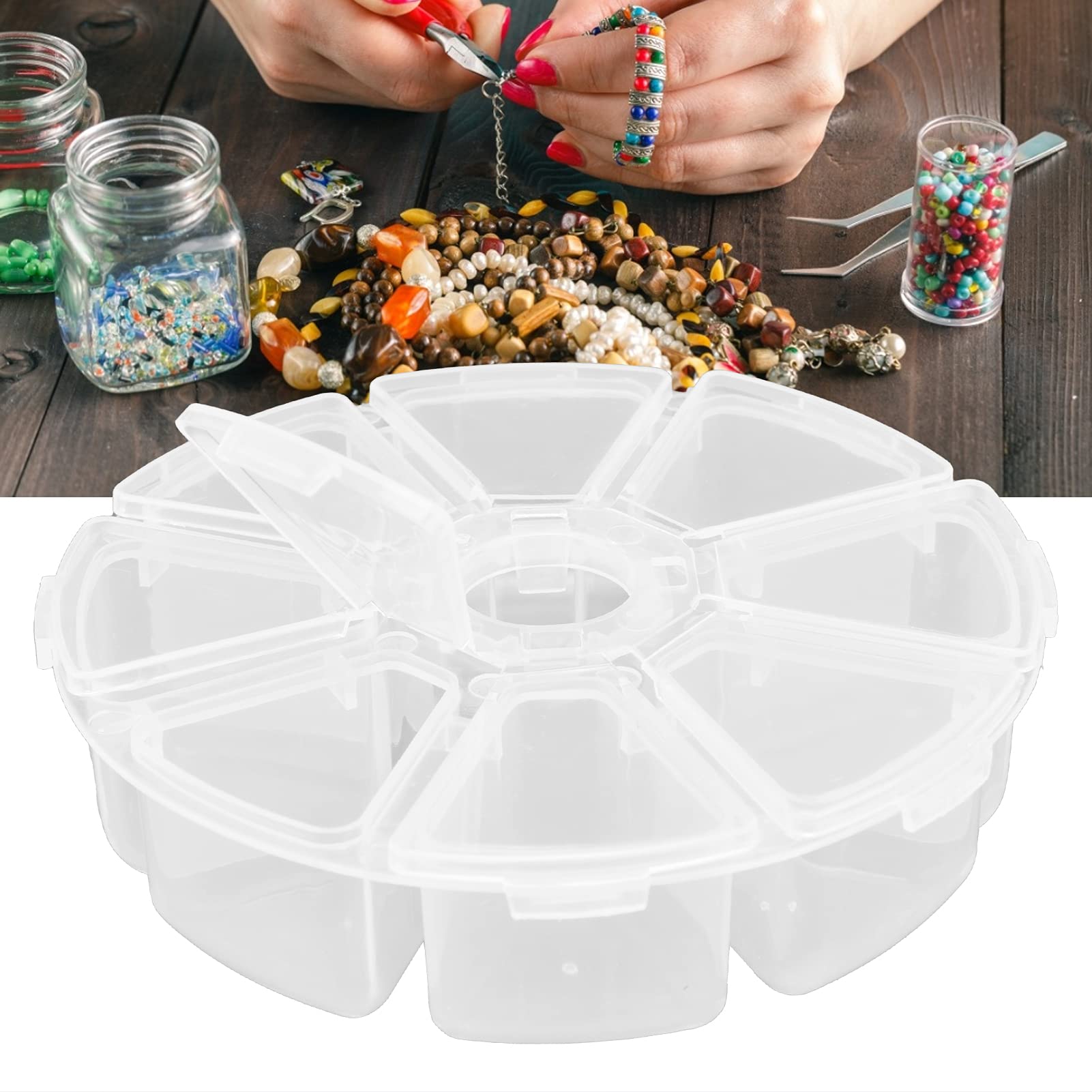 8 Grid Plastic Jewelry Storage Box - Round Bead Organizer for DIY Crafts, Handmade Beads, and Small Accessories - Perfect for Craft Rooms, Jewelry Making, and Home Organization