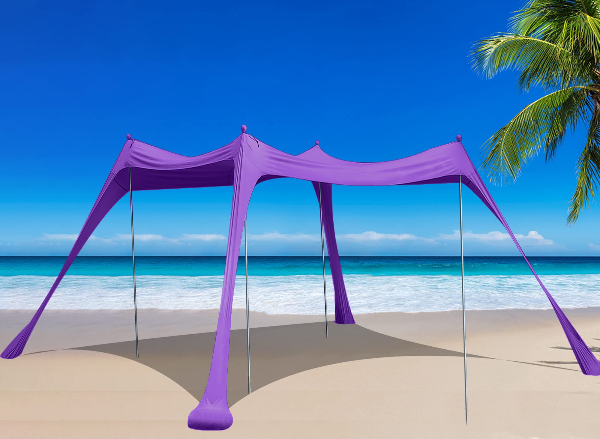 BOTINDO Family Beach Tent Sunshade - Portable Pop Up Sun Shelter with 4 Poles & Carry Bag for Beach, Fishing, Camping, Backyard & Outdoor Activities | Perfect for Picnics, Travel & Summer Vacations