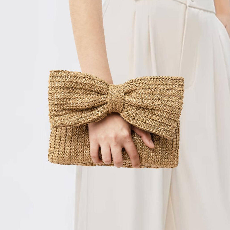 Stylish Straw Bow Design Handbag - Fashionable Clutch & Underarm Tote Bag for Women | Perfect for Beach Outings, Summer Parties & Casual Day Trips