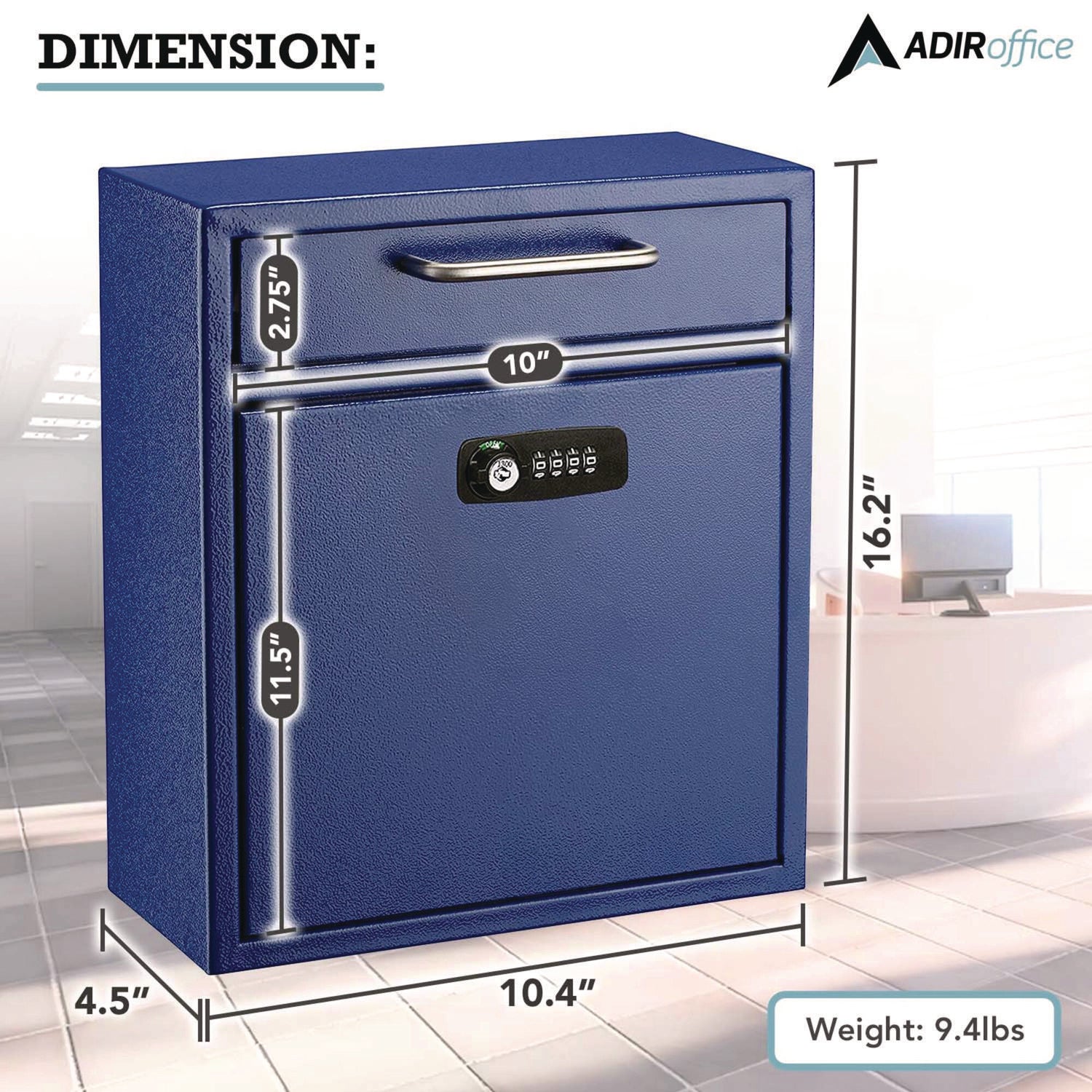Secure Wall Mounted Locking Mailbox with Key & Combination Lock - Medium Drop Box for Home & Office (10.51