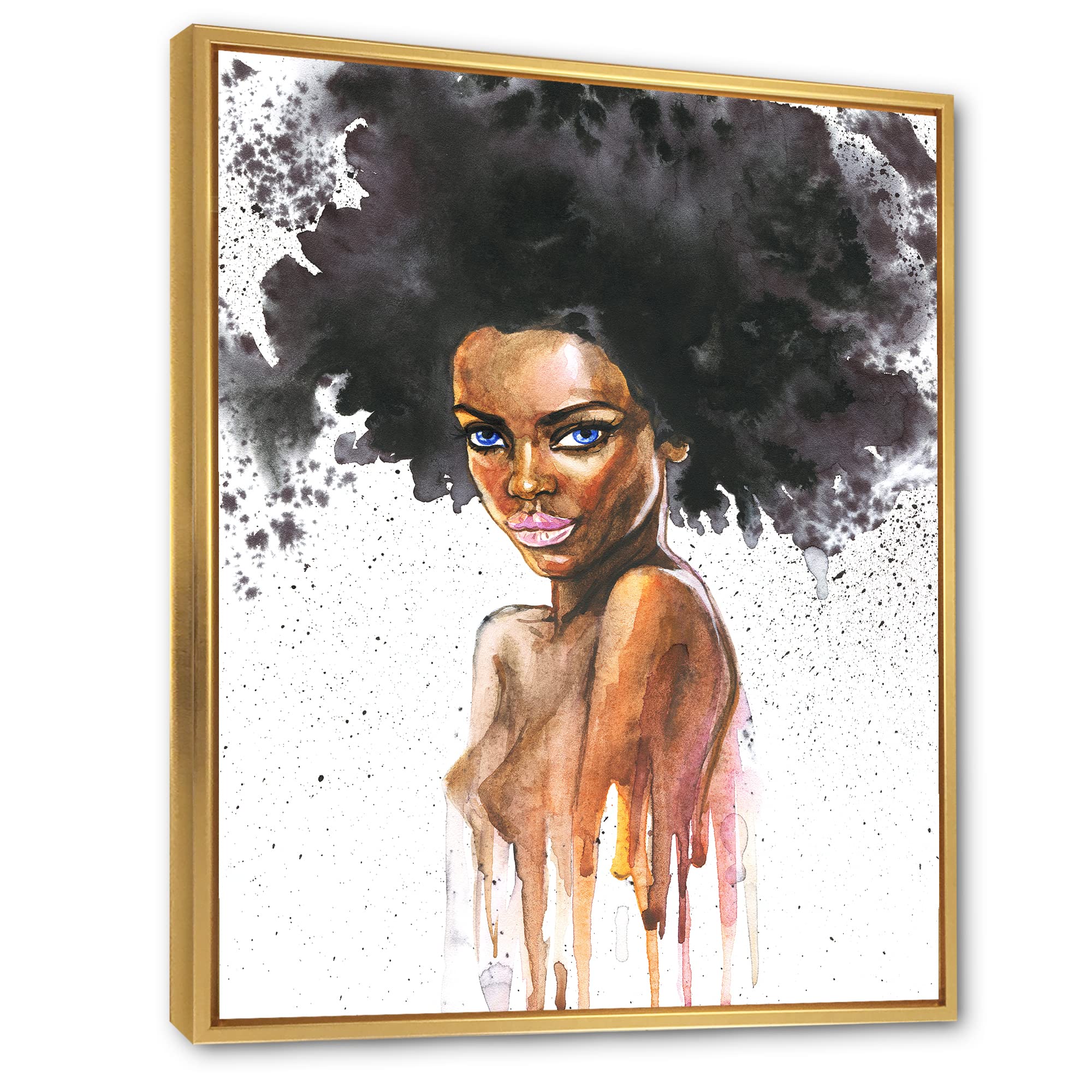 African American Woman Portrait VII - Modern Framed Canvas Wall Art Print for Living Room & Office Decor