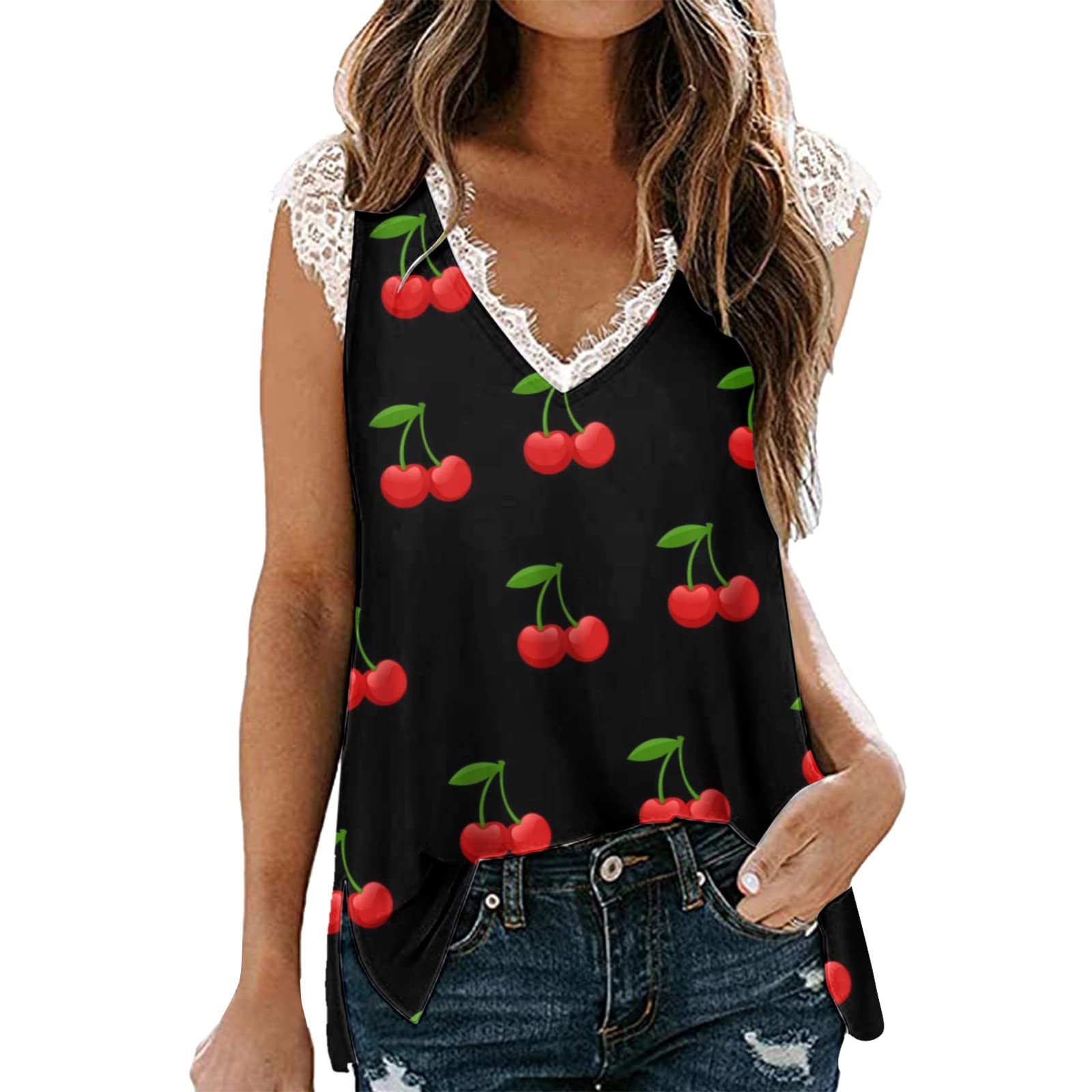 Women's Loose Fit Floral Lace Tank Tops - V-Neck Sleeveless Blouse & Athletic Vest | Casual Summer Wear, Gym Workout & Beach Outfit