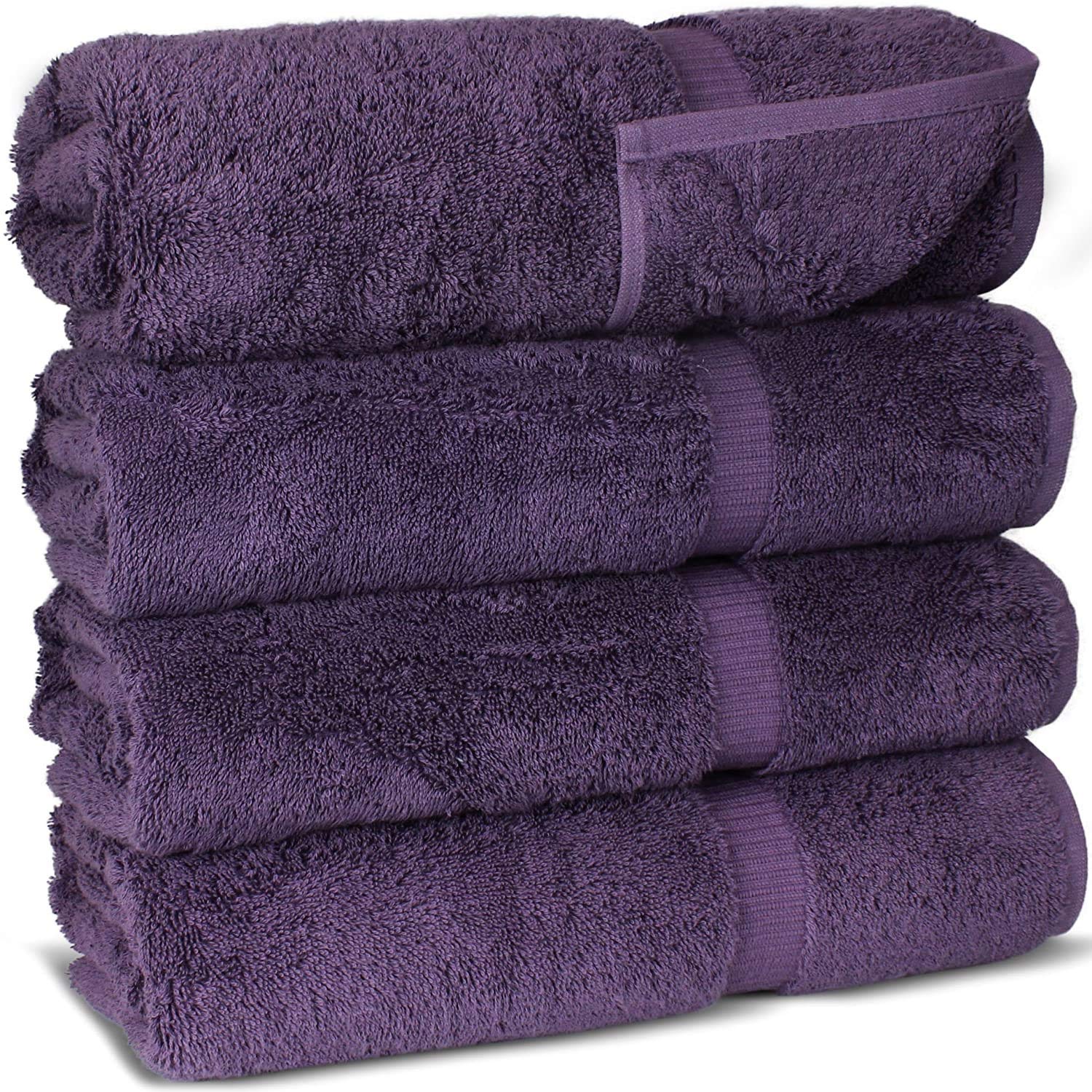 FTB Classic 4-Piece Bath Towel Set - 27x54 Inches, Ultra Soft & Absorbent, Plum Color - Perfect for Spa, Gym, and Luxury Bathroom Use
