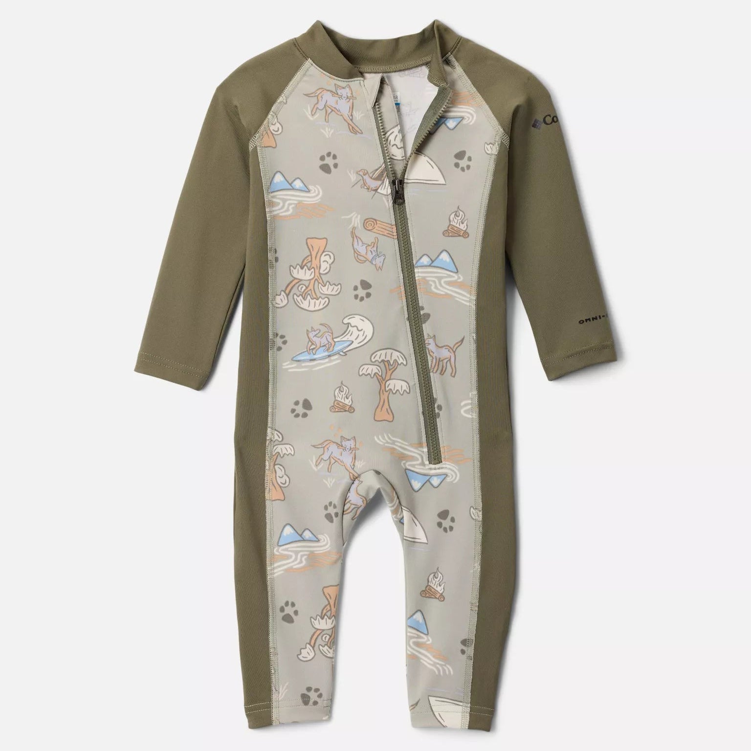Columbia Safari Trail Tails Baby Sunsuit - Stone Green & Sandy Shores II | UPF 50+ Sun Protection for Infants | Perfect for Beach, Pool & Outdoor Adventures