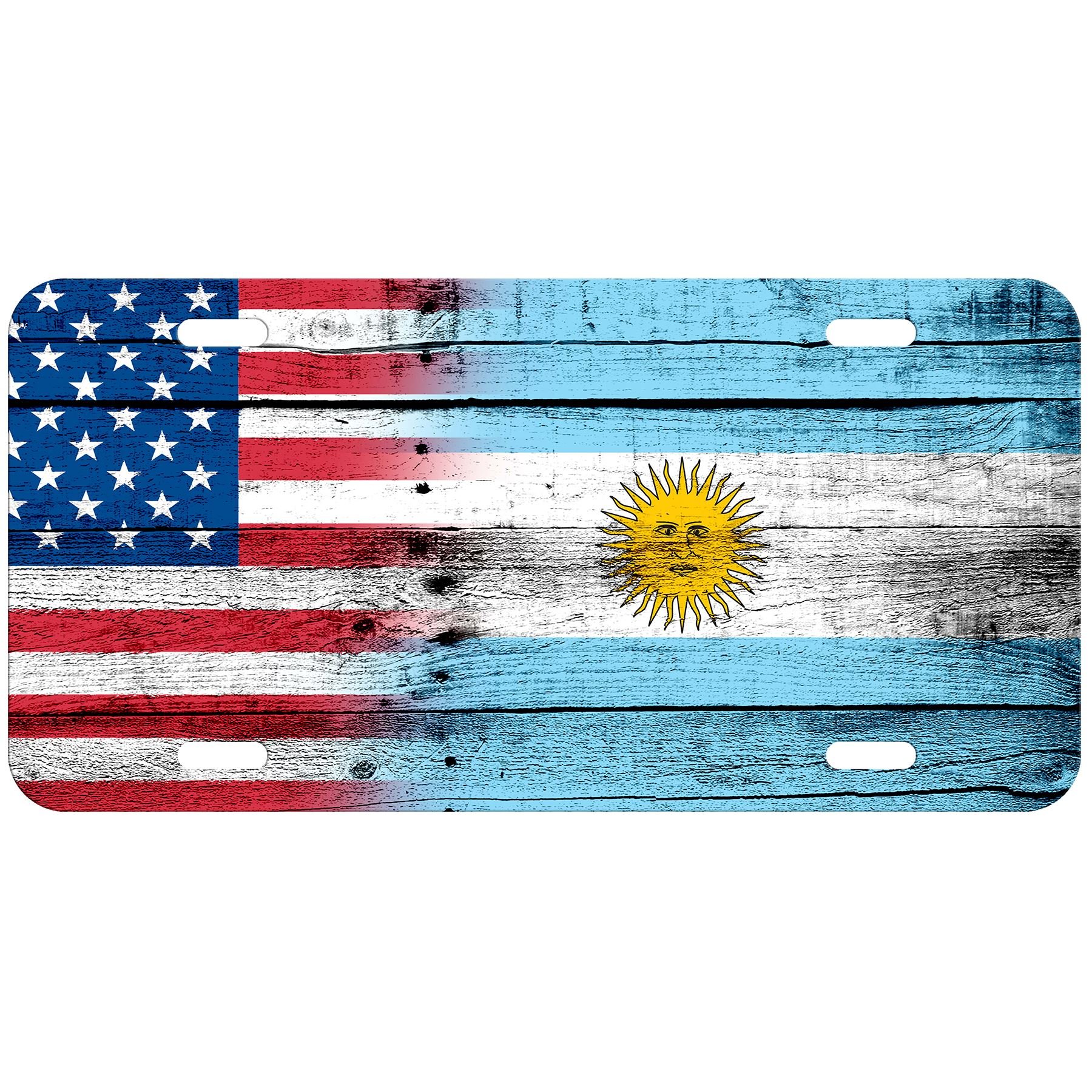 Argentina Flag Aluminum License Plate - Custom Argentinian Car Tag - Durable Metal & Wood Frame - Perfect for Cars, Trucks, Motorcycles & Garage Decor