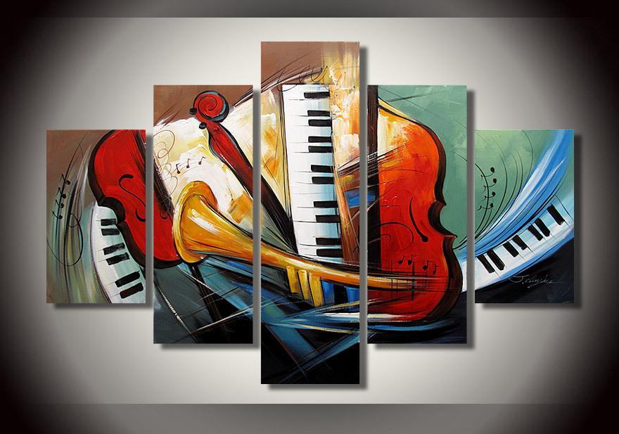 5-Piece Modern Wall Art Set - Electronic Organ, Horn, Violin Extra Large Canvas Paintings - Perfect for Living Room, Bedroom & Office Decor