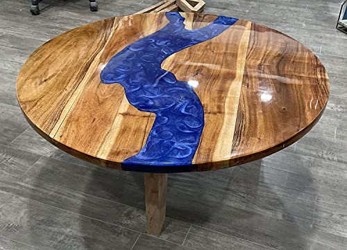 Handmade Live Edge Coffee Table with Epoxy Resin - Unique Wooden Dining Table for Living Room, Office & Home Decor