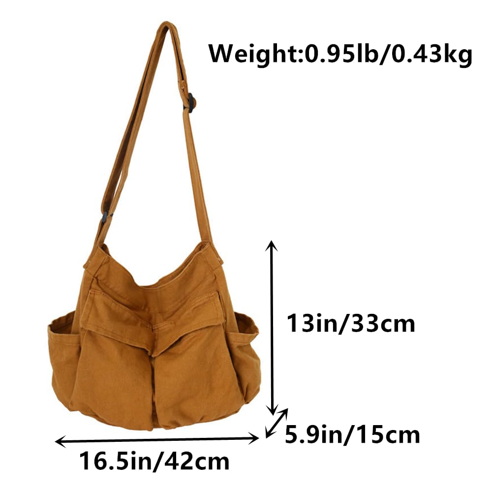Stylish Women's Canvas Messenger Bag - Large Capacity Crossbody Shoulder Bag with Multiple Pockets for Travel, Work & Daily Use | Durable Grunge Fashion Accessory for College, Commuting & Outdoor Adventures