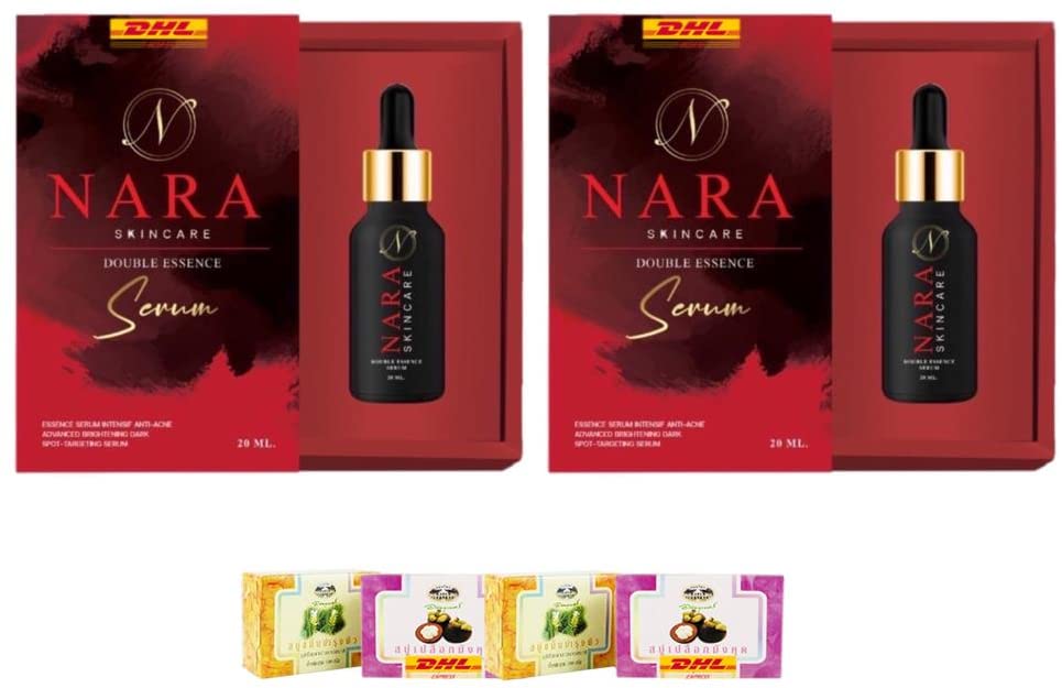 Nara Skincare Double Essence Serum 20ml & Fragrant Milk 300ml Set - Hydrating Facial Treatment for Dry Skin | DHL Express Shipping by Thaigiftshop [Free Tomato Facial Mask Included] | Perfect for Night Routine & Travel Skincare