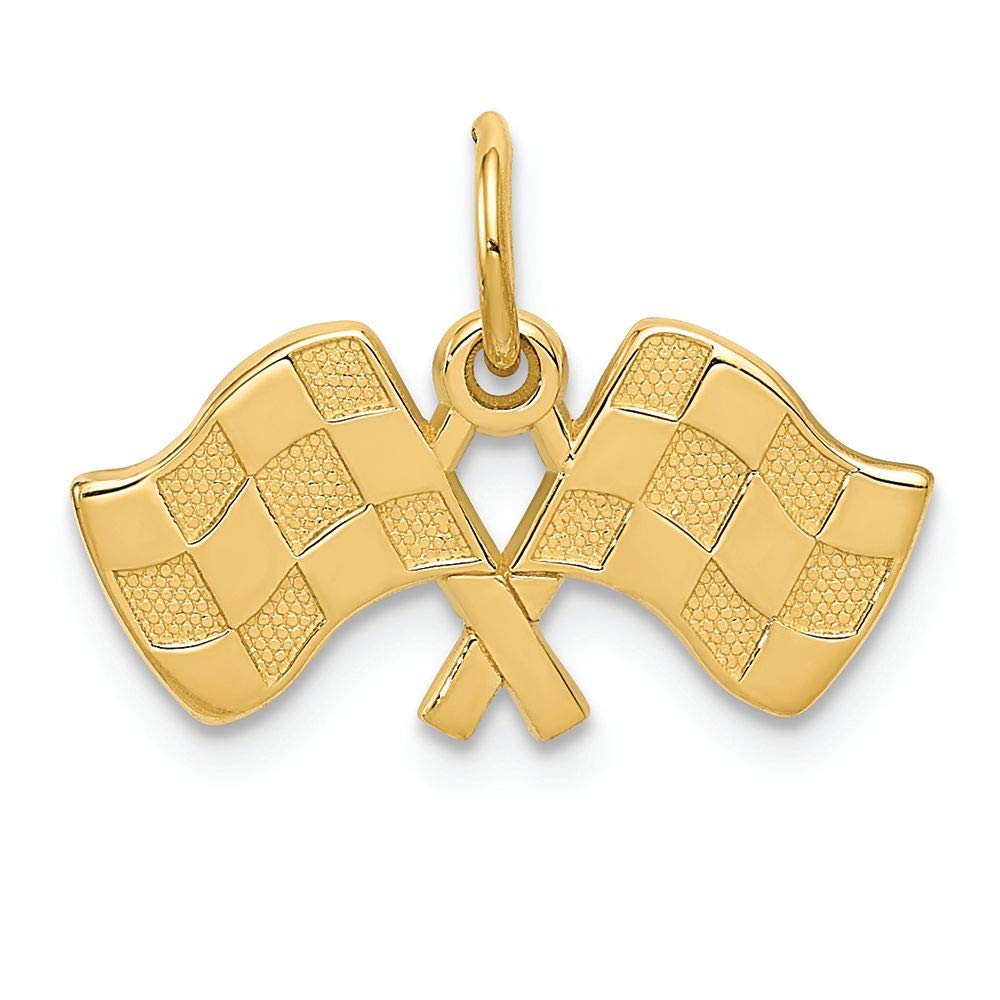 14K Yellow Gold Racing Flags Charm Pendant for Necklace - FJC Finejewelers - Perfect for Motorsport Enthusiasts, Race Car Drivers & Gift Giving