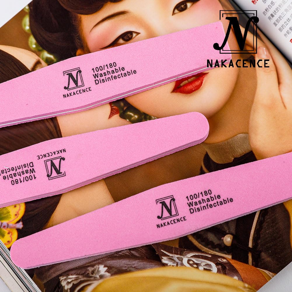 Professional Double-Sided Nail File & Buffer Set - 100/180 Grit for Gel Nails & Manicures - 10-Pack Pink Nail Art Tools Kit for Salon & Home Use