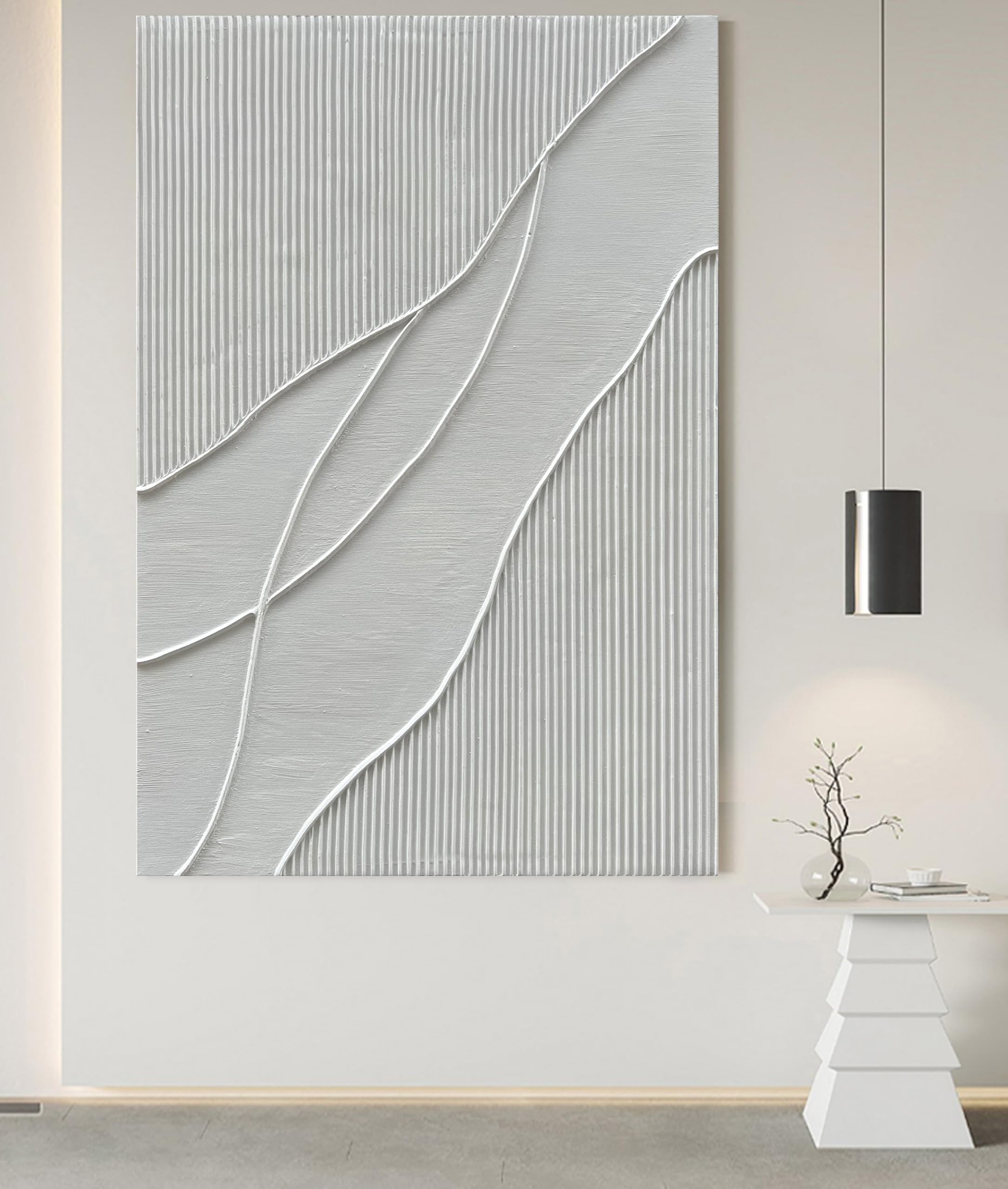 NANKAI Hand-Painted Thick Texture White Minimalist Oil Painting - 45x30 Inch Large Canvas Wall Art for Living Room, Bedroom & Office Decor | Modern Abstract Home Decoration
