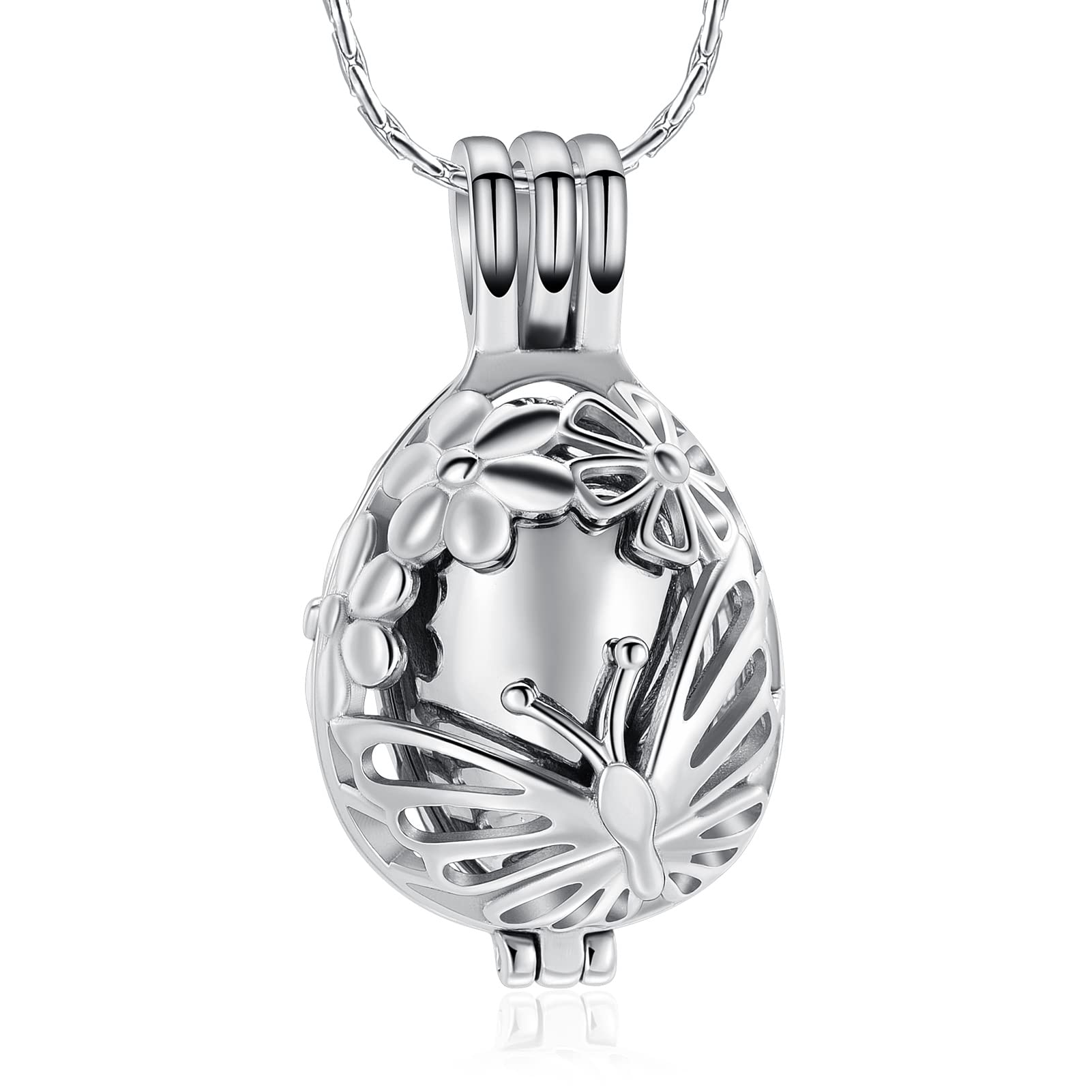 Stainless Steel Cremation Jewelry - Butterfly Urn Necklace for Ashes | Memorial Gift for Women