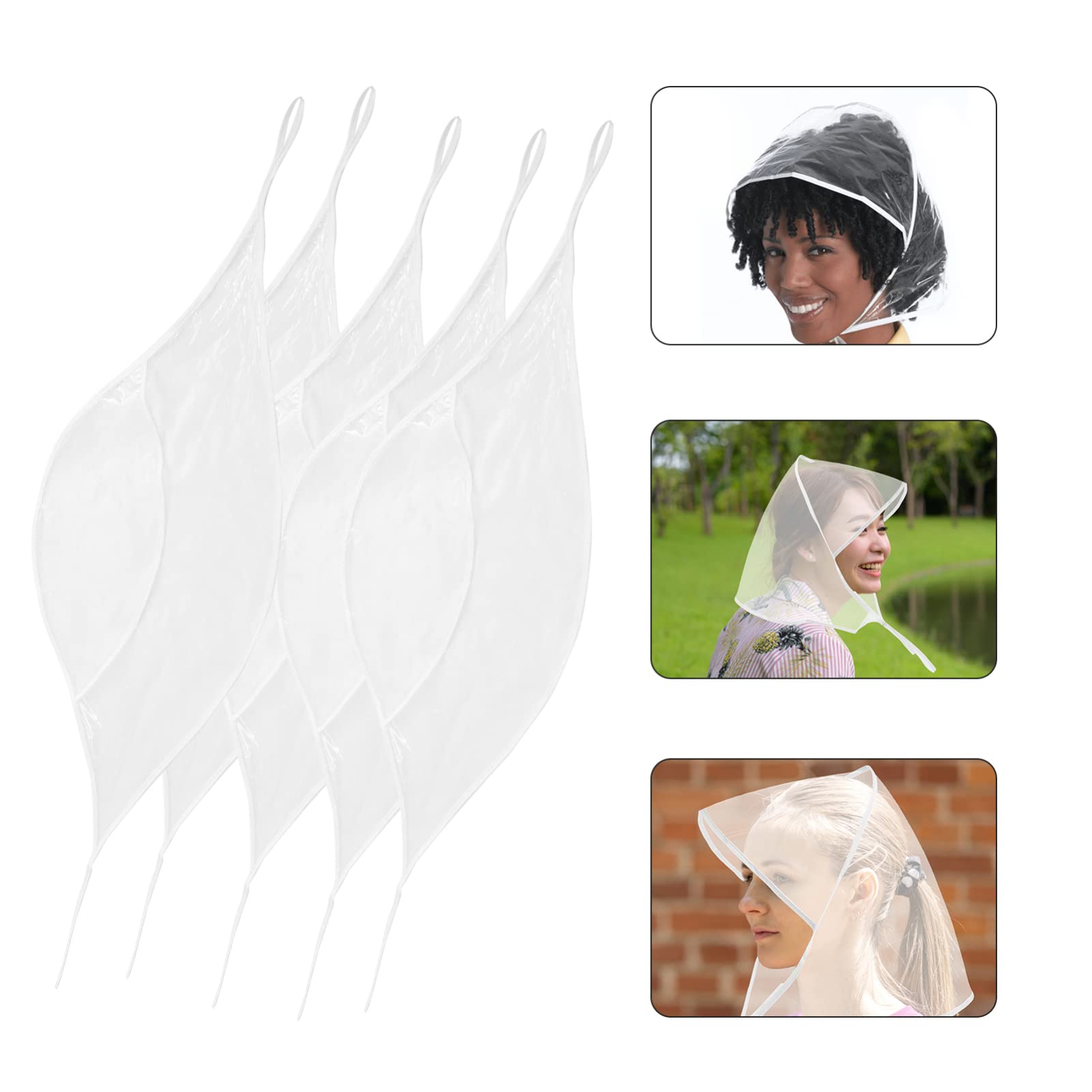 Women's Rain Hats 5-Pack - Transparent Rain Bonnet & Visor Hat Set - Waterproof Plastic Rain Scarf for Outdoor Activities, Commuting, and Bad Weather Protection