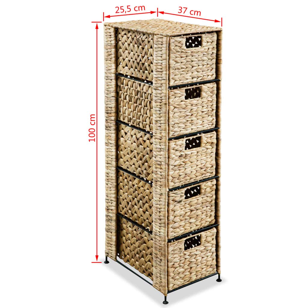 Water Hyacinth Floor Storage Cabinet - 5 Basket Bathroom Organizer with Shelves, 10