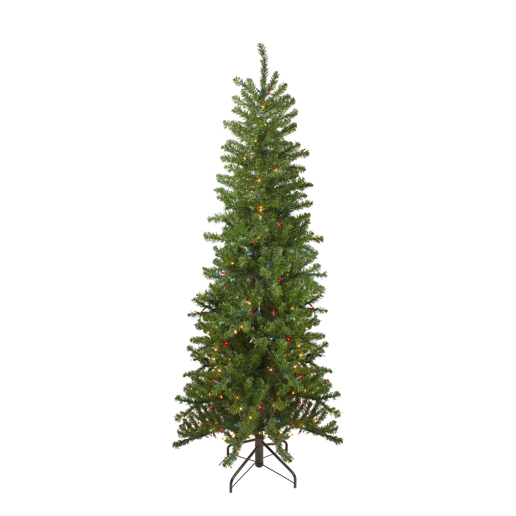 6.5 ft Pre-Lit Canadian Pine Artificial Pencil Christmas Tree with 300 Warm White LED Lights - Slim Holiday Decor for Small Spaces, Apartments & Office Desks