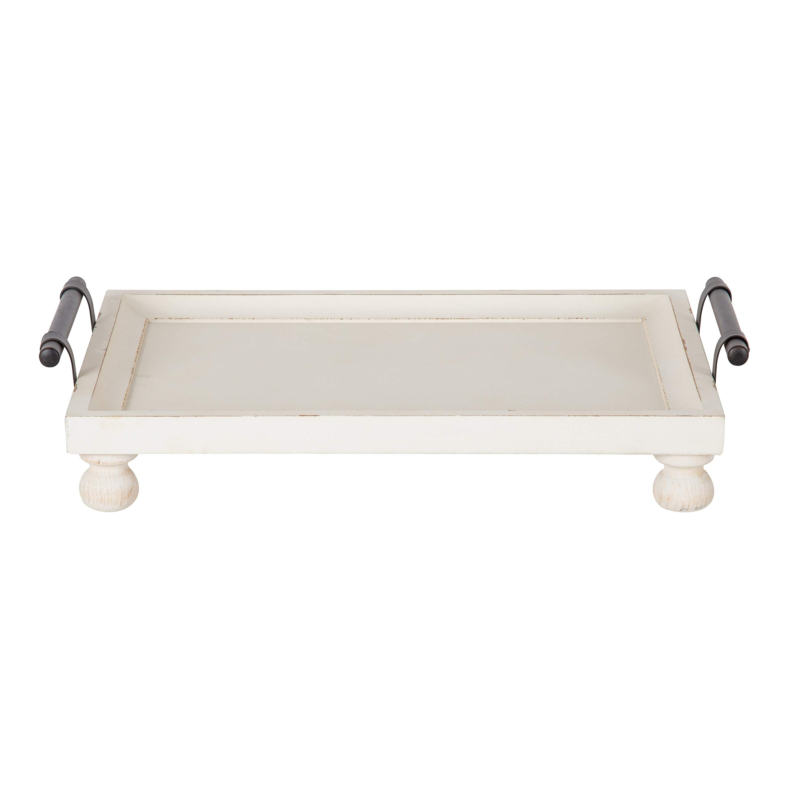 Kate and Laurel Bruillet Farmhouse Rectangular Wooden Tray - 12 x 16 Inch Rustic White Decorative Serving Tray for Coffee Table, Dining Table, and Home Decor