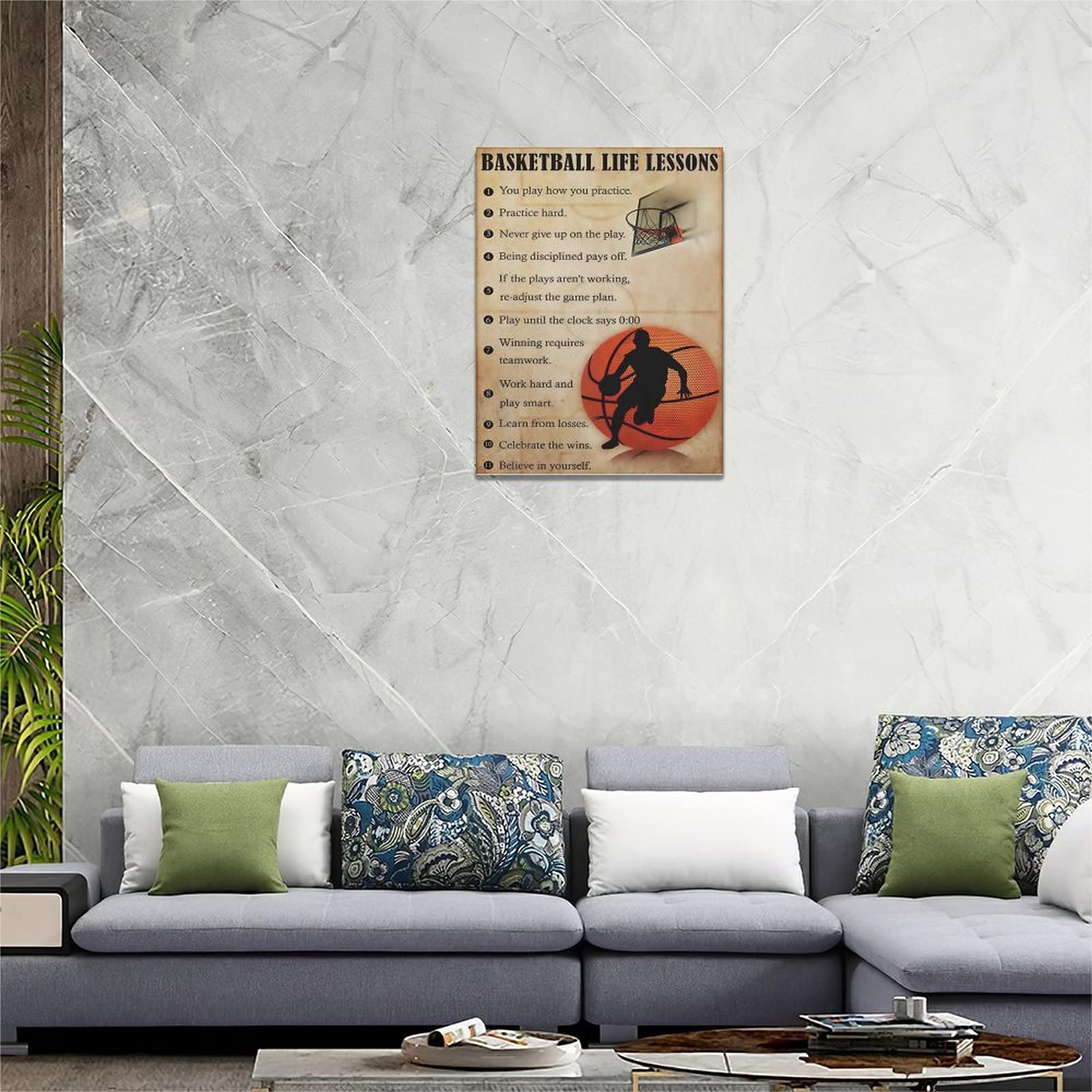 Basketball Wall Art - Motivational Canvas Print 12x16 for Gym & Room Decor