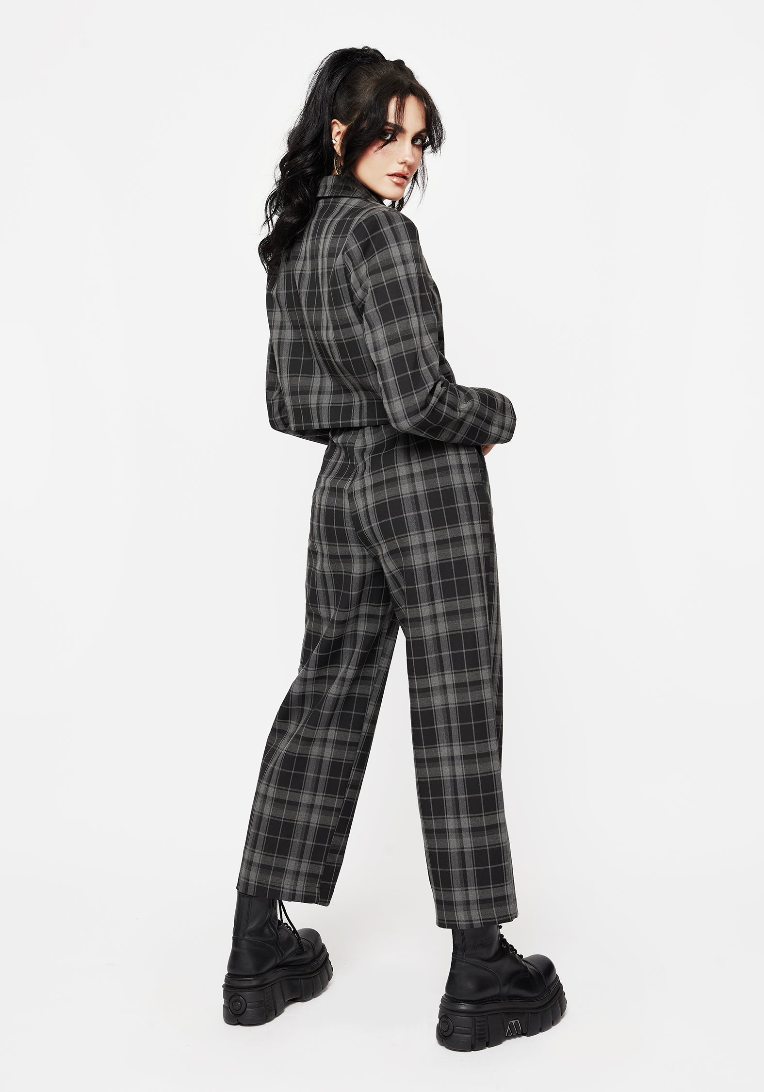 Checkmate Check Crop Blazer - Stylish Black Women's Jacket for Office Wear, Business Casual & Spring Fashion