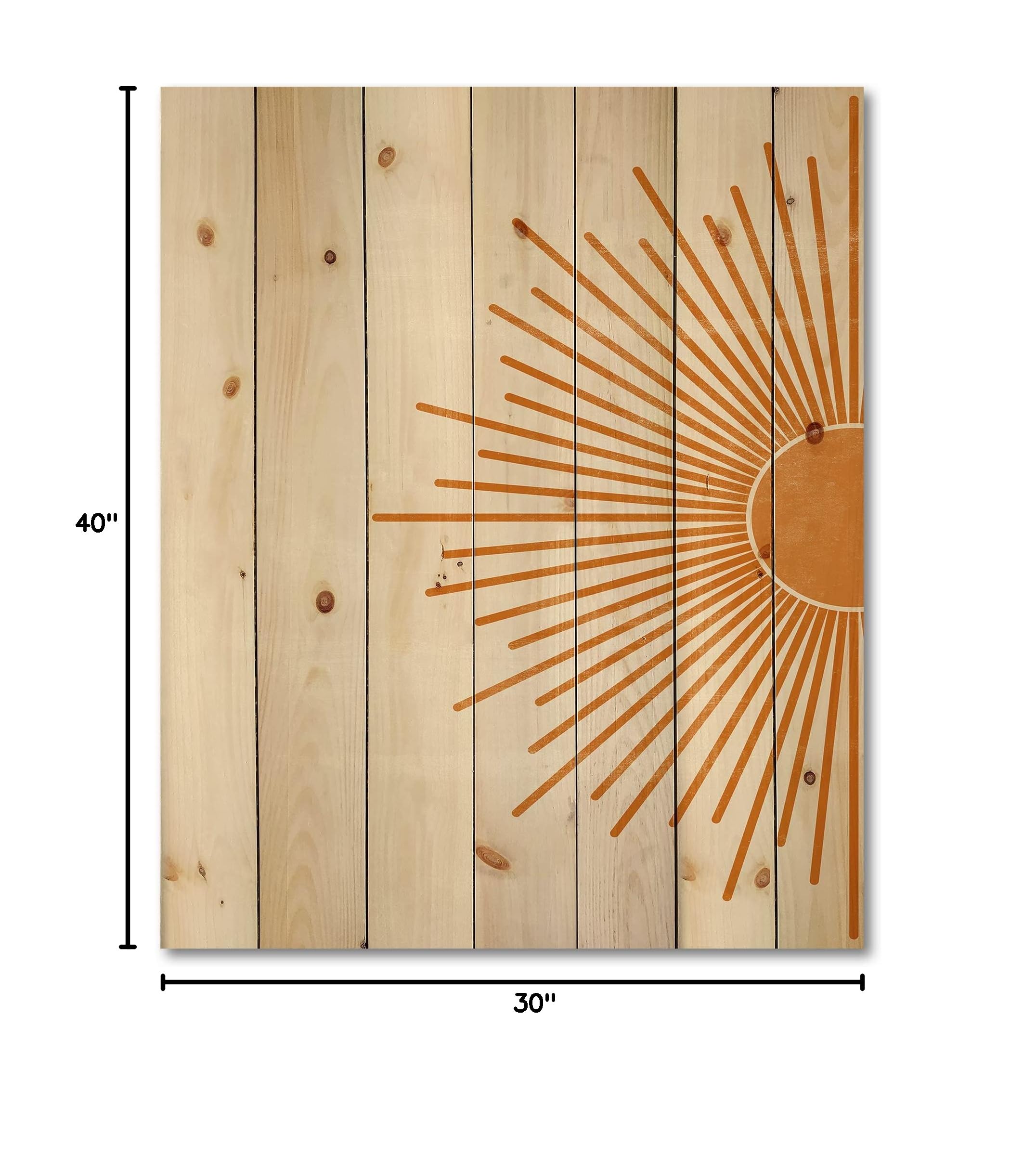 Modern Orange Sun Print Wood Wall Art - Large Geometric Contemporary Wooden Wall Decor Panel on Natural Pine - Perfect for Living Room, Bedroom & Office Decor