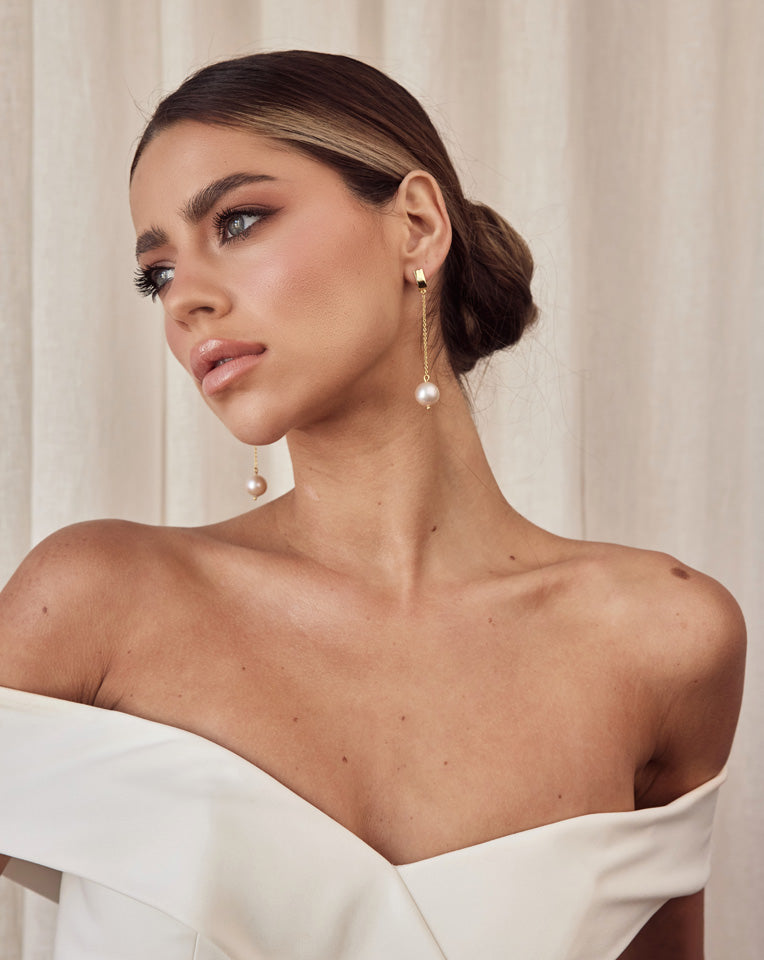 Elegant Wedding Earrings - Simple & Stylish Chain with Pearl Drop by Lola Knight | Perfect for Brides, Bridesmaids & Formal Occasions