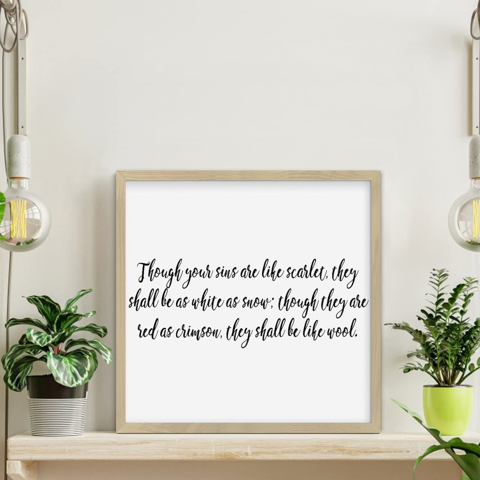 Inspirational 'Though Your Sins Are Like Scarlet' Wood Sign - Rustic Home Wall Decor with Wood Frame (12x12 Inches) - Perfect for Bedroom, Living Room, or Office Decor