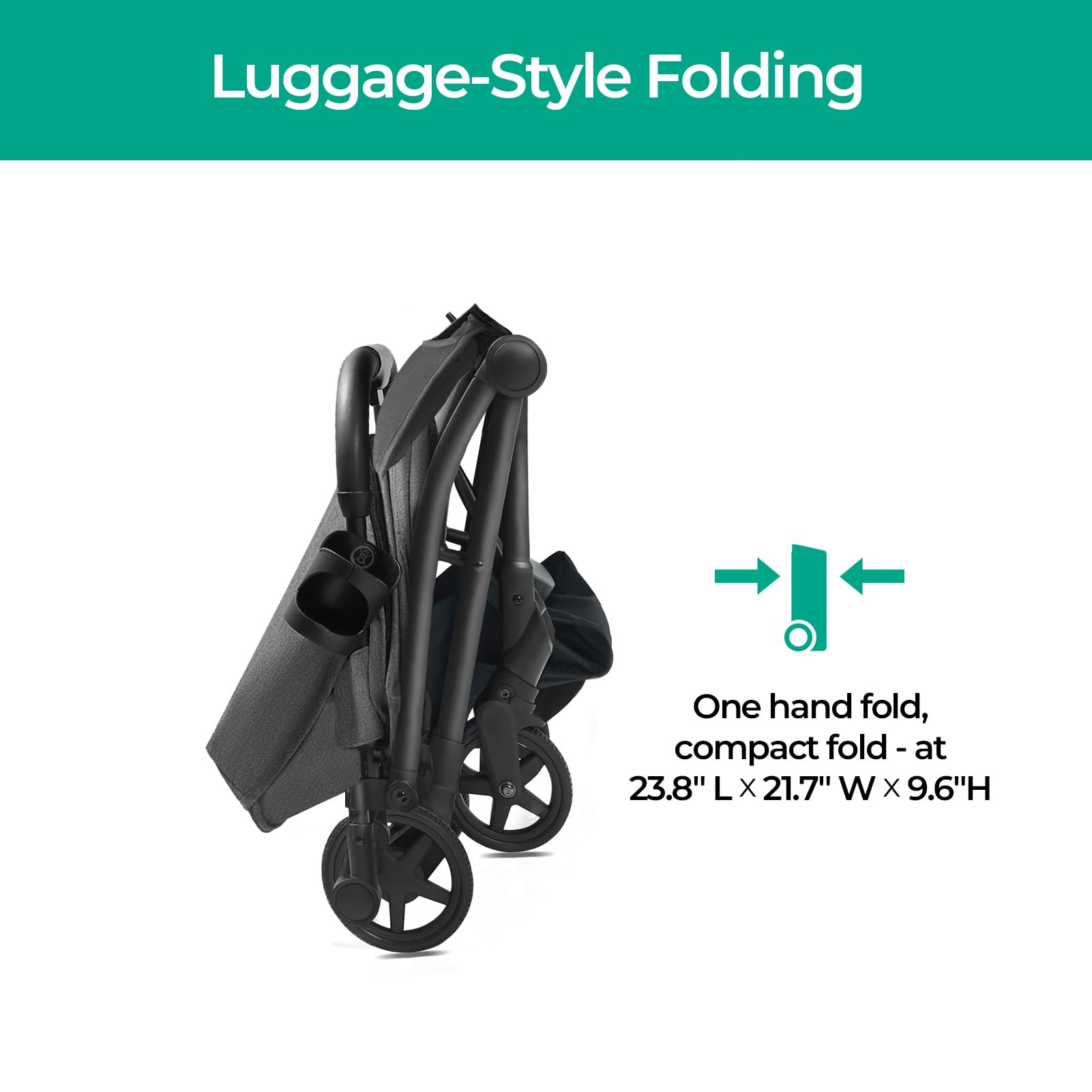 Mompush Lithe Lightweight Compact Travel Stroller - One-Hand Fold, Airplane Friendly with Reclining Seat, Large Canopy, Rain Cover, Carry Bag & Cup Holder - Perfect for Air Travel, Shopping, and Daily Walks