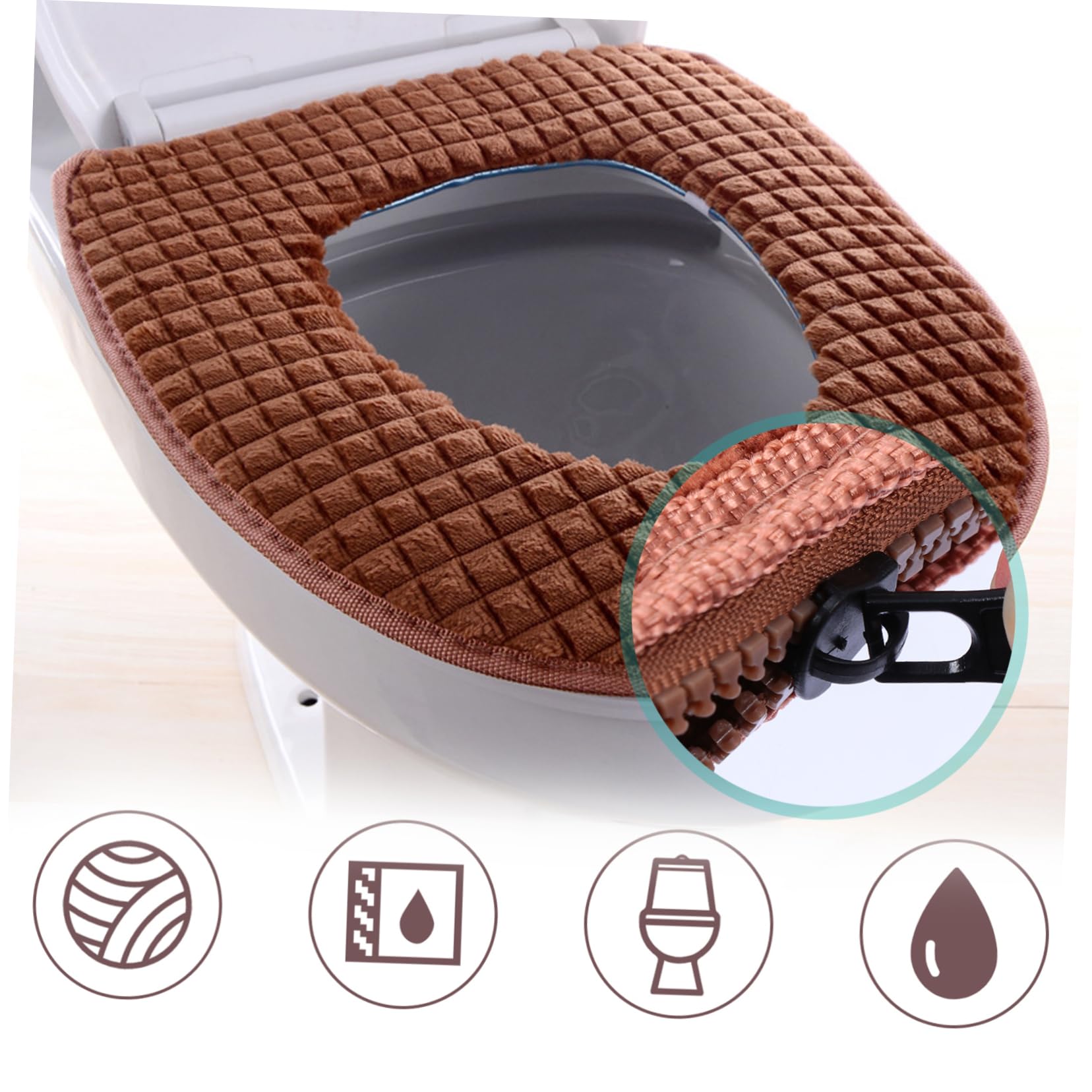 EXCEART Heated Toilet Seat Cover - Soft Flannel Warmer Pad with Zipper for Elongated Toilet | Winter Bathroom Comfort | Home & RV Use
