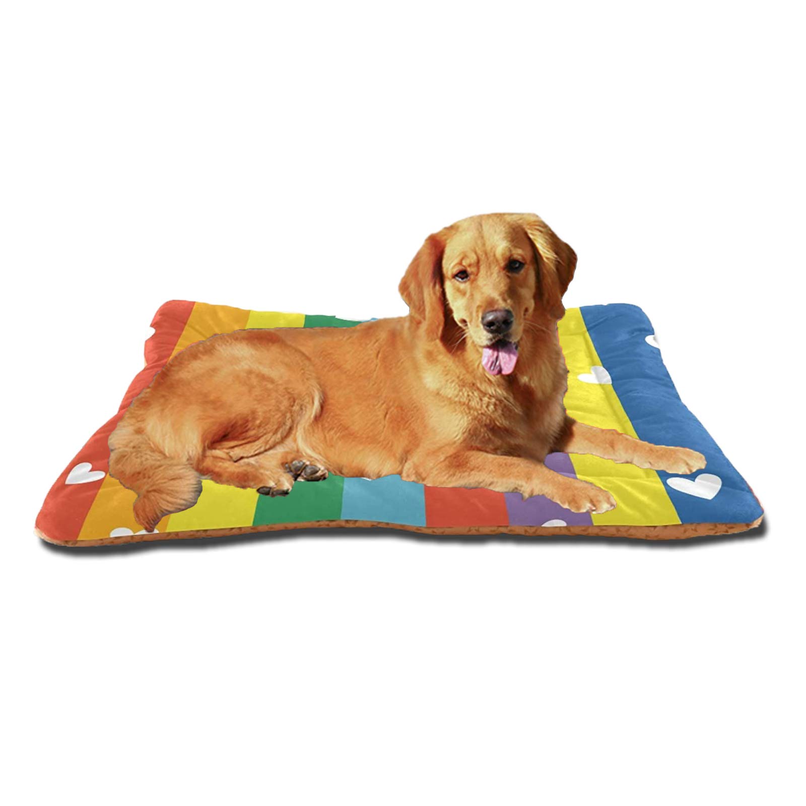 HYFA Washable Dog Bed - Rainbow Stripe Heart Crate Mat for Large, Medium & Small Dogs - Soft Pet Mattress Pad 36x24 Inches (21005732) - Perfect for Crates, Kennels & Home Comfort