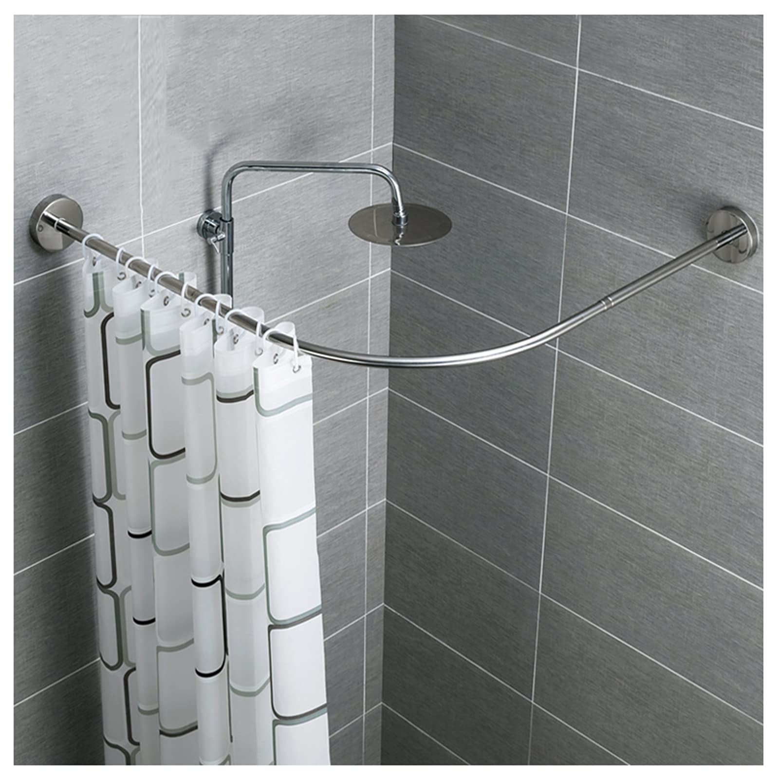 TRFBC Adjustable Curved Shower Rod - Stainless Steel Tension Shower Curtain Rod for Bathroom & Kitchen (70-95cm) - Perfect for Corner Showers & Space-Saving Bathroom Decor