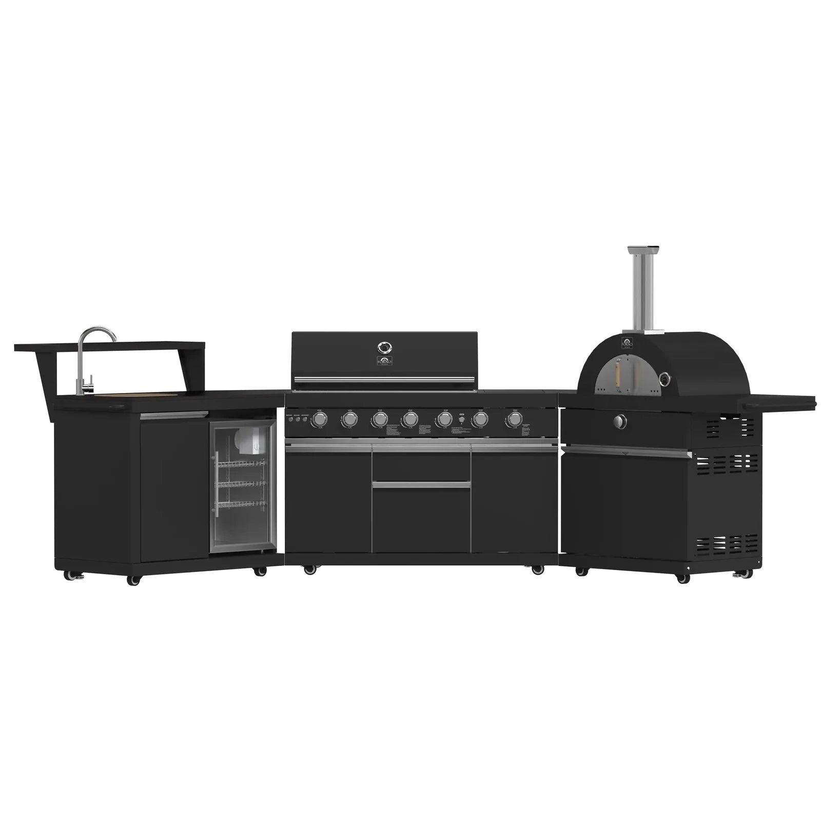 Forno All'Aperto FODKT2551BLK Outdoor Kitchen Set - Premium Stainless Steel Grill Island with Side Burner & Storage - Perfect for Backyard BBQs, Patio Entertaining & Outdoor Cooking
