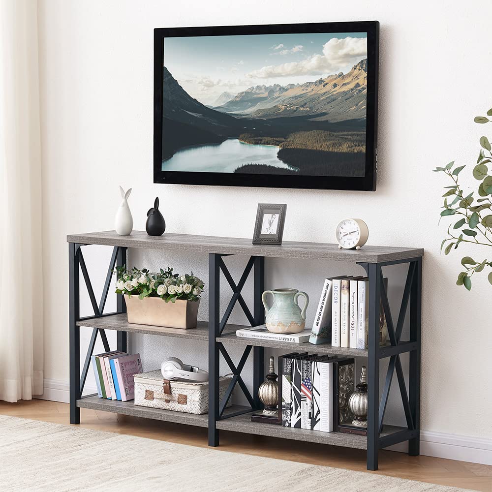 Rustic Farmhouse Sofa Table - Light Grey Oak Console Table with Storage for Living Room, Entryway & Hallway - 47 Inch Foyer Table for Home Decor & Organization