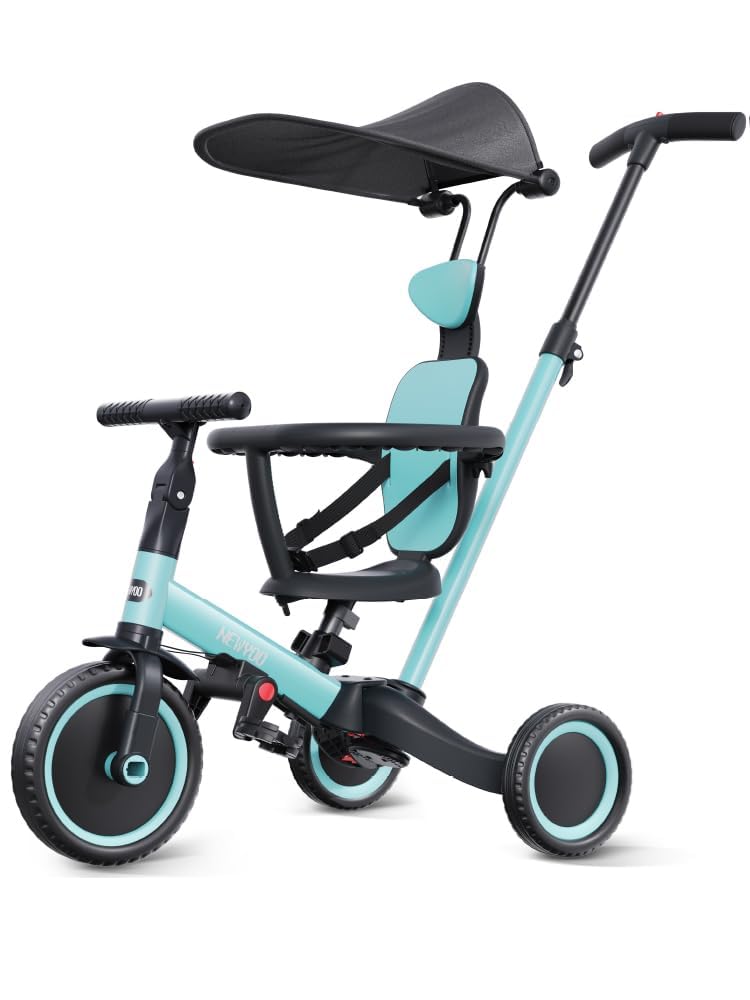Newyoo 6-in-1 Toddler Tricycle for Kids Ages 1-3 | Adjustable Push Trike with Parent Handle & Canopy | Balance Bike & Learning Trike for Boys & Girls | Perfect Birthday Gift | Outdoor Play, Park Rides & Early Childhood Development | TR009 Blue
