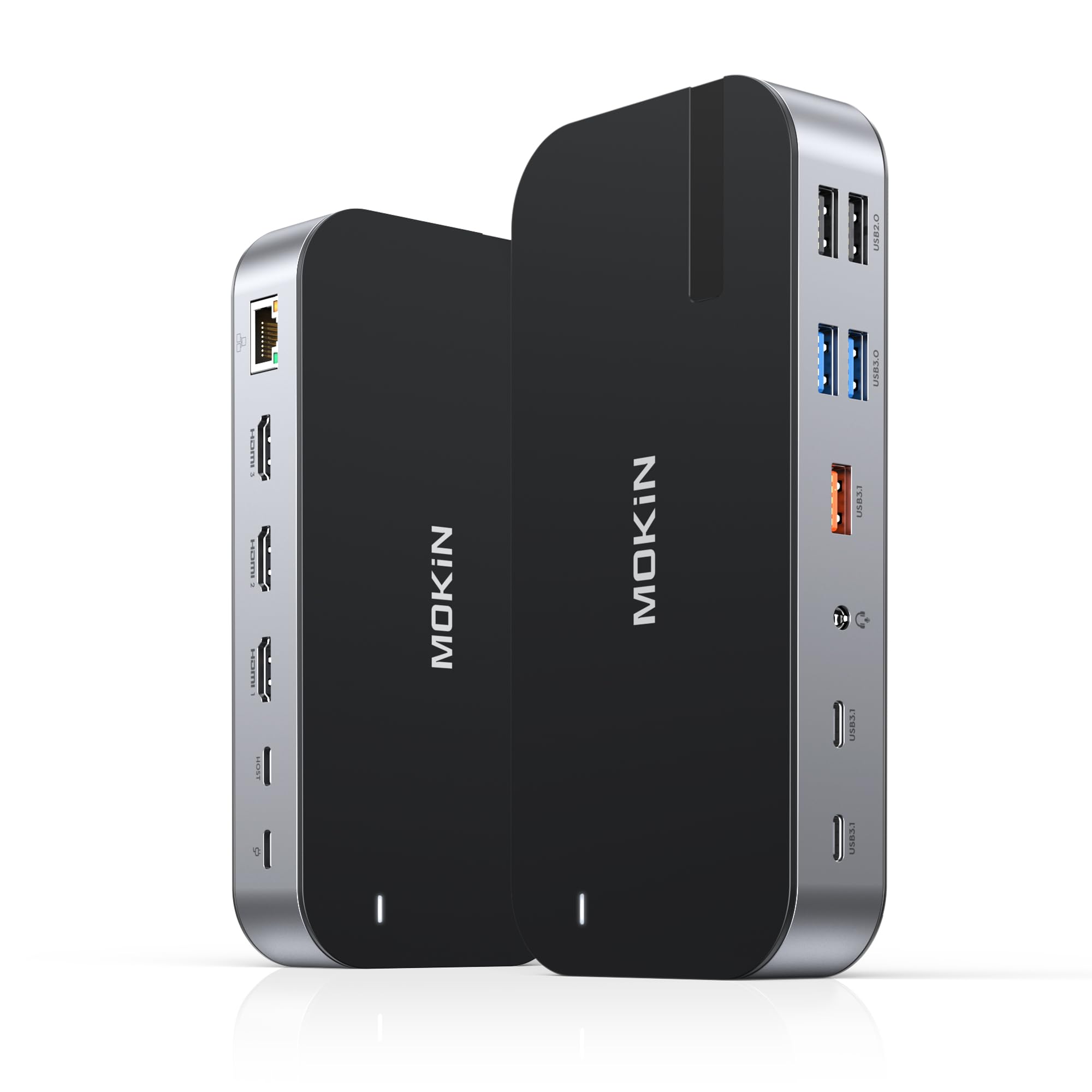 MOKiN 16-in-1 USB C Laptop Docking Station with Triple Monitor Support, 3 HDMI Ports, 100W PD Charging, USB 3.1/3.0/2.0, Ethernet, SD/TF Card Reader - Compatible with Dell, HP, Lenovo (Matte Black) | Perfect for Home Office, Gaming & Multi-Screen Productivity