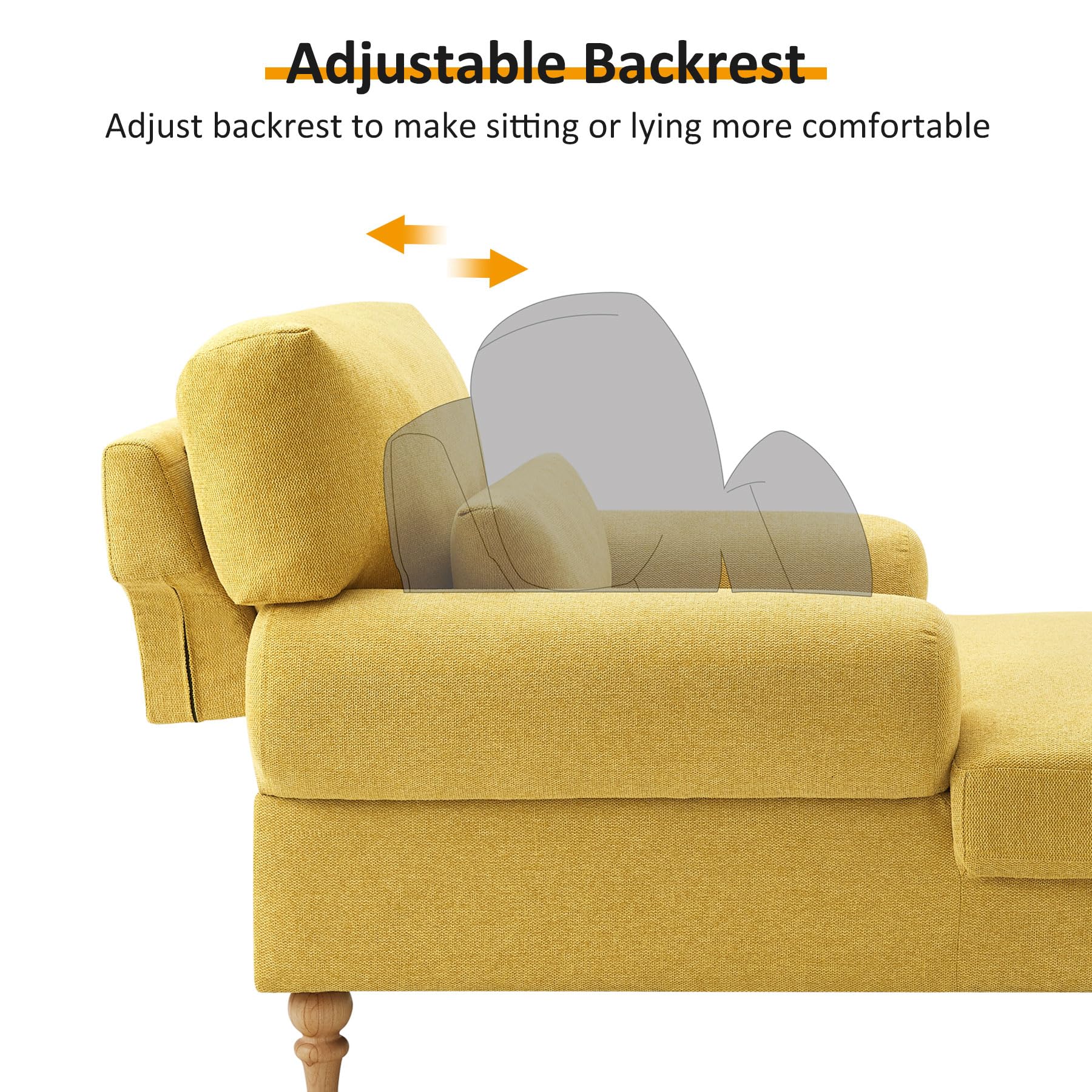 Adjustable Chaise Lounge Chair - Modern Upholstered Recliner Sofa for Indoor Use | Sleeper Chair for Bedroom, Living Room, Study & Office | Yellow Leisure Furniture | Perfect for Relaxing, Napping & Small Space Living