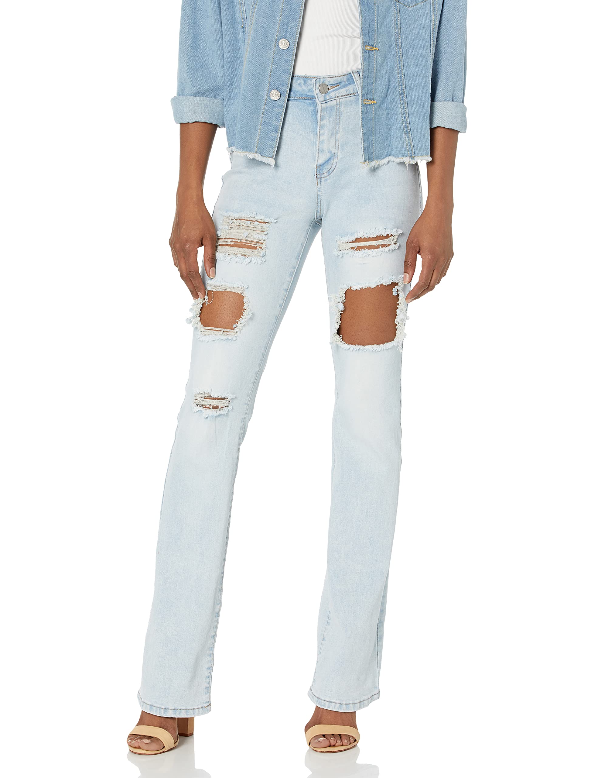 Women's High Waisted Flare Jeans - Vintage Distressed Denim Pants for Casual Outfits & Boho Style | Perfect for Date Nights, Weekend Brunch & Music Festivals